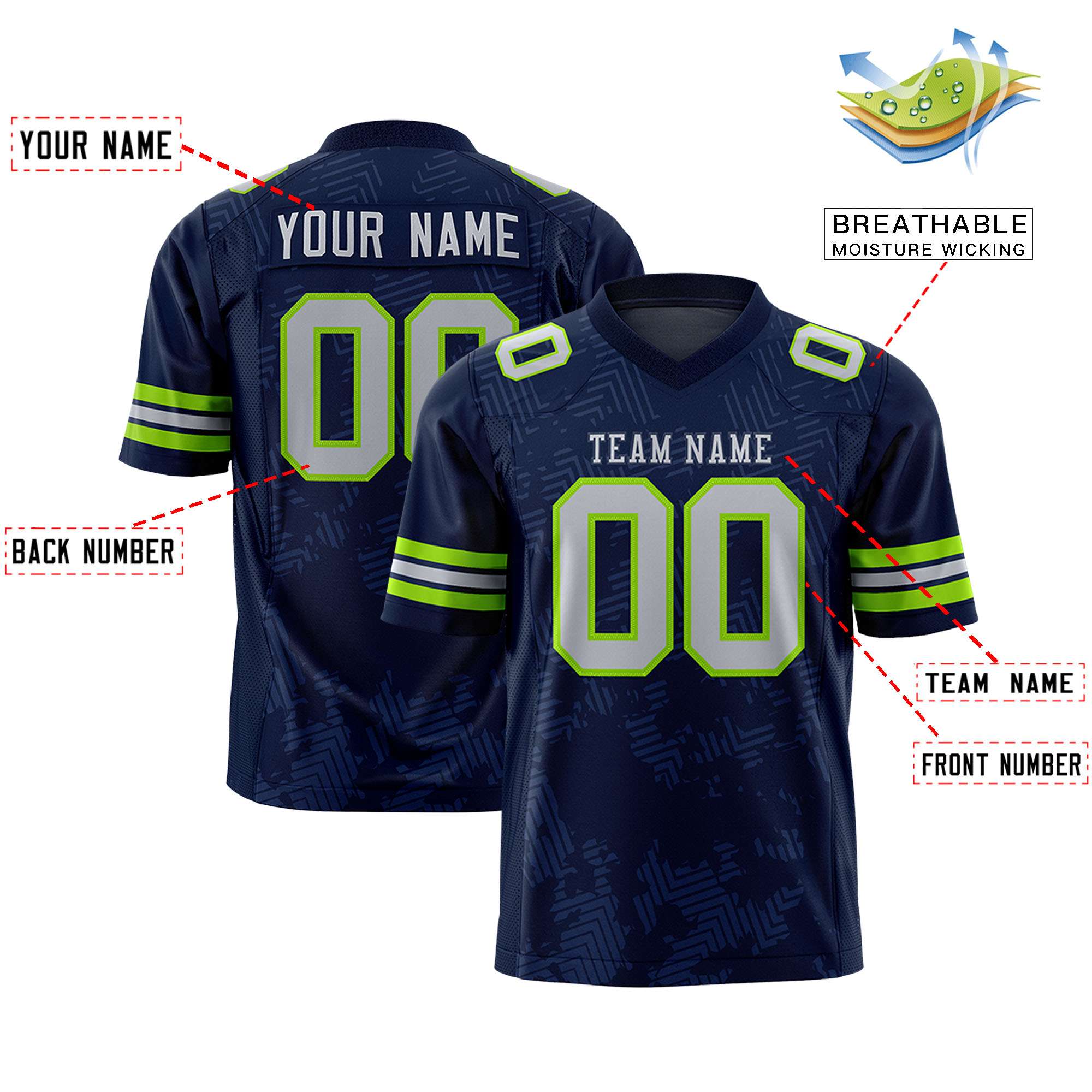 Custom Navy Gray Personalized Graffiti Line Design Authentic Football Jersey