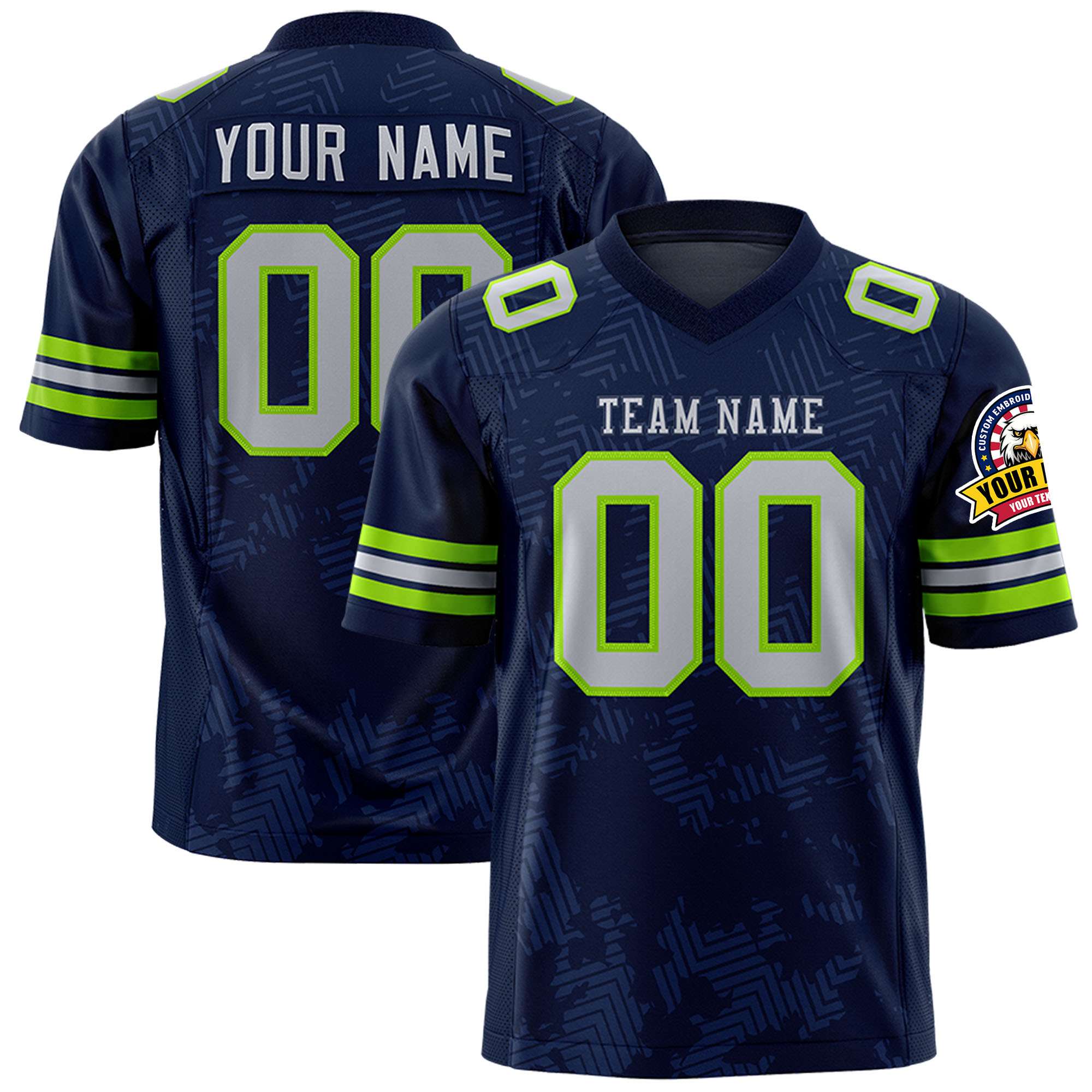 Custom Navy Gray Personalized Graffiti Line Design Authentic Football Jersey