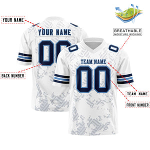 Custom White Navy-Light Blue Personalized Graffiti Line Design Authentic Football Jersey