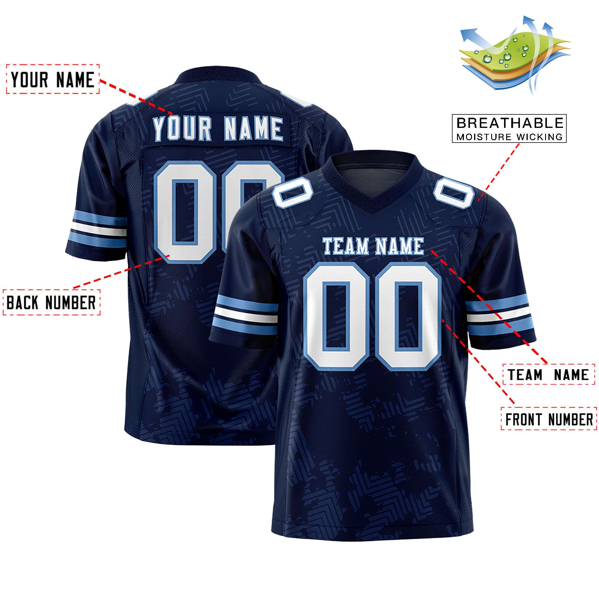 Custom Navy White-Light Blue Personalized Graffiti Line Design Authentic Football Jersey