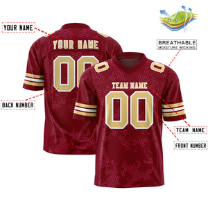 Custom Crimson Khaki Personalized Graffiti Line Design Authentic Football Jersey