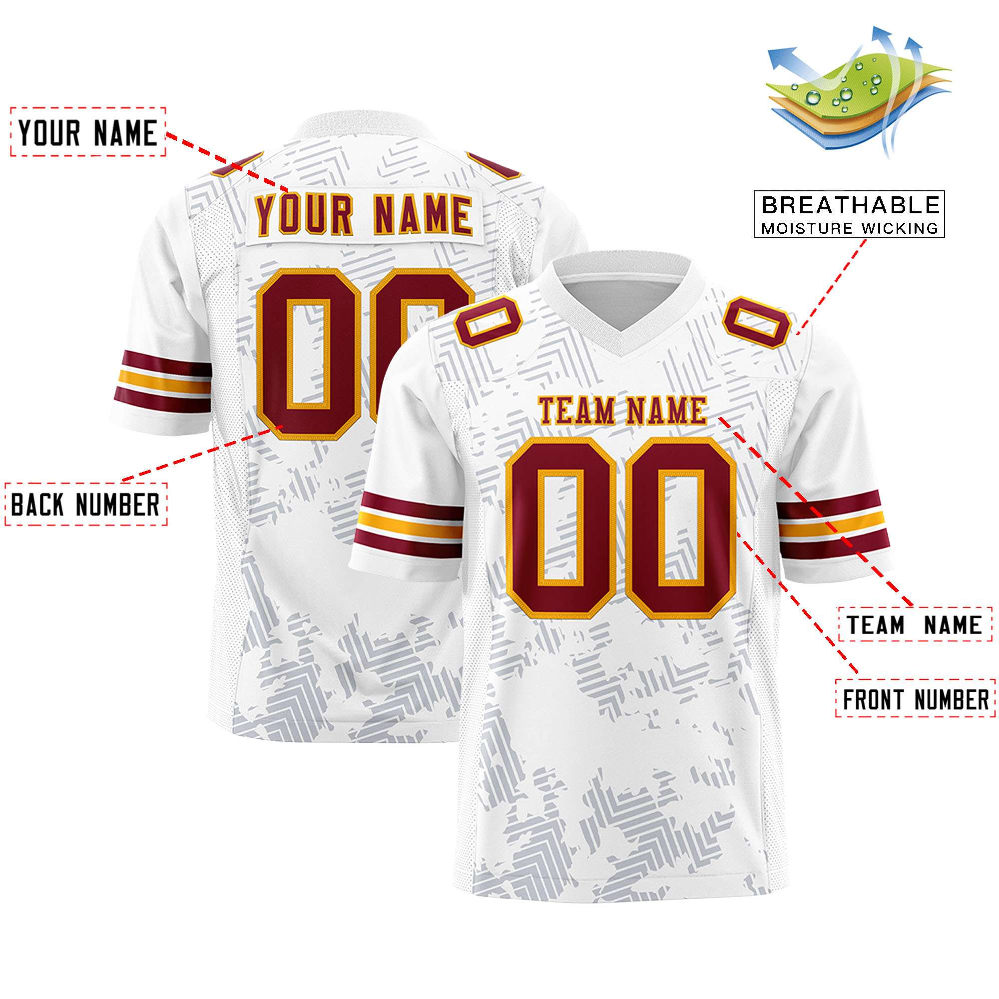 Custom White Crimson-Yellow Personalized Graffiti Line Design Authentic Football Jersey