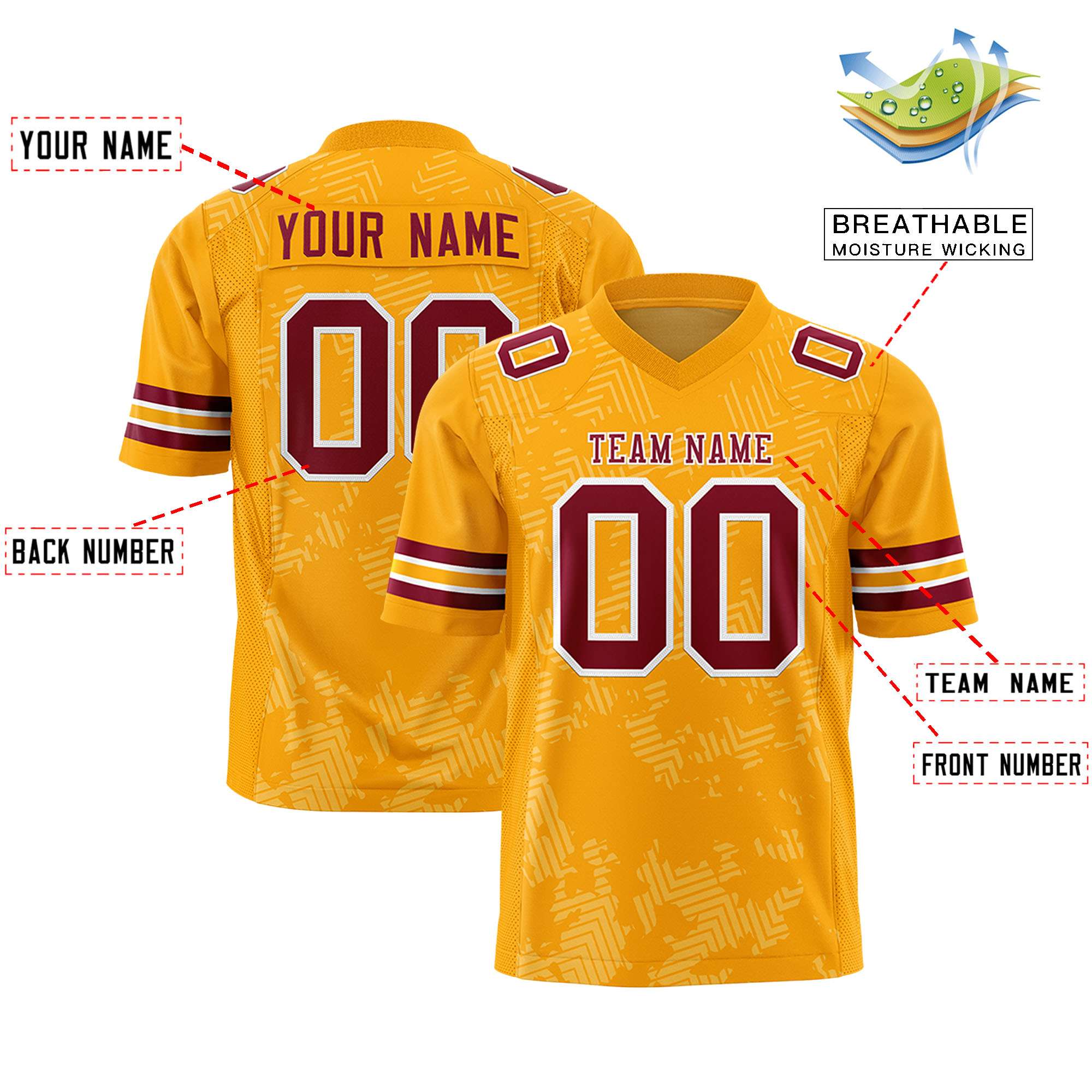 Custom Yellow Crimson Personalized Graffiti Line Design Authentic Football Jersey