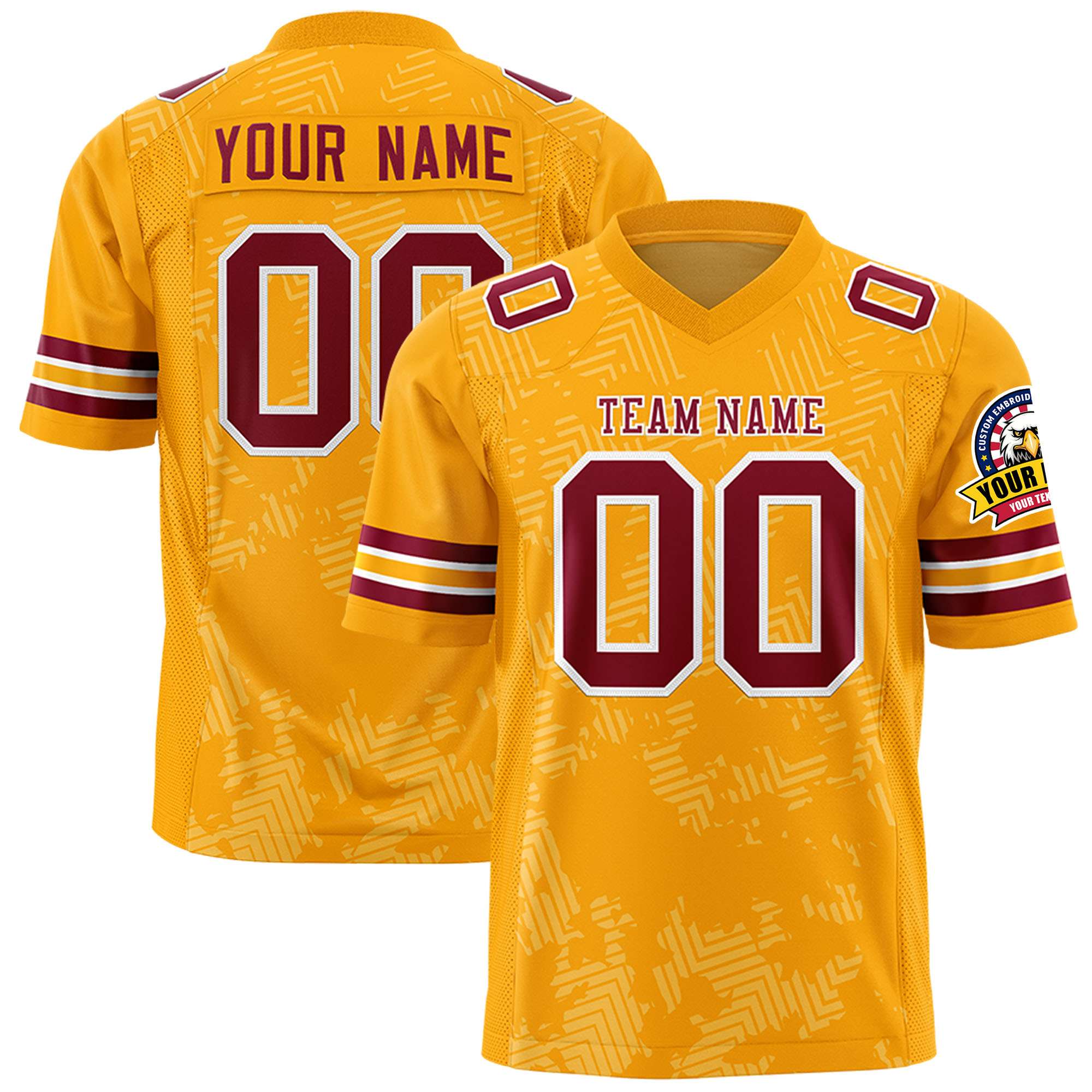 Custom Yellow Crimson Personalized Graffiti Line Design Authentic Football Jersey