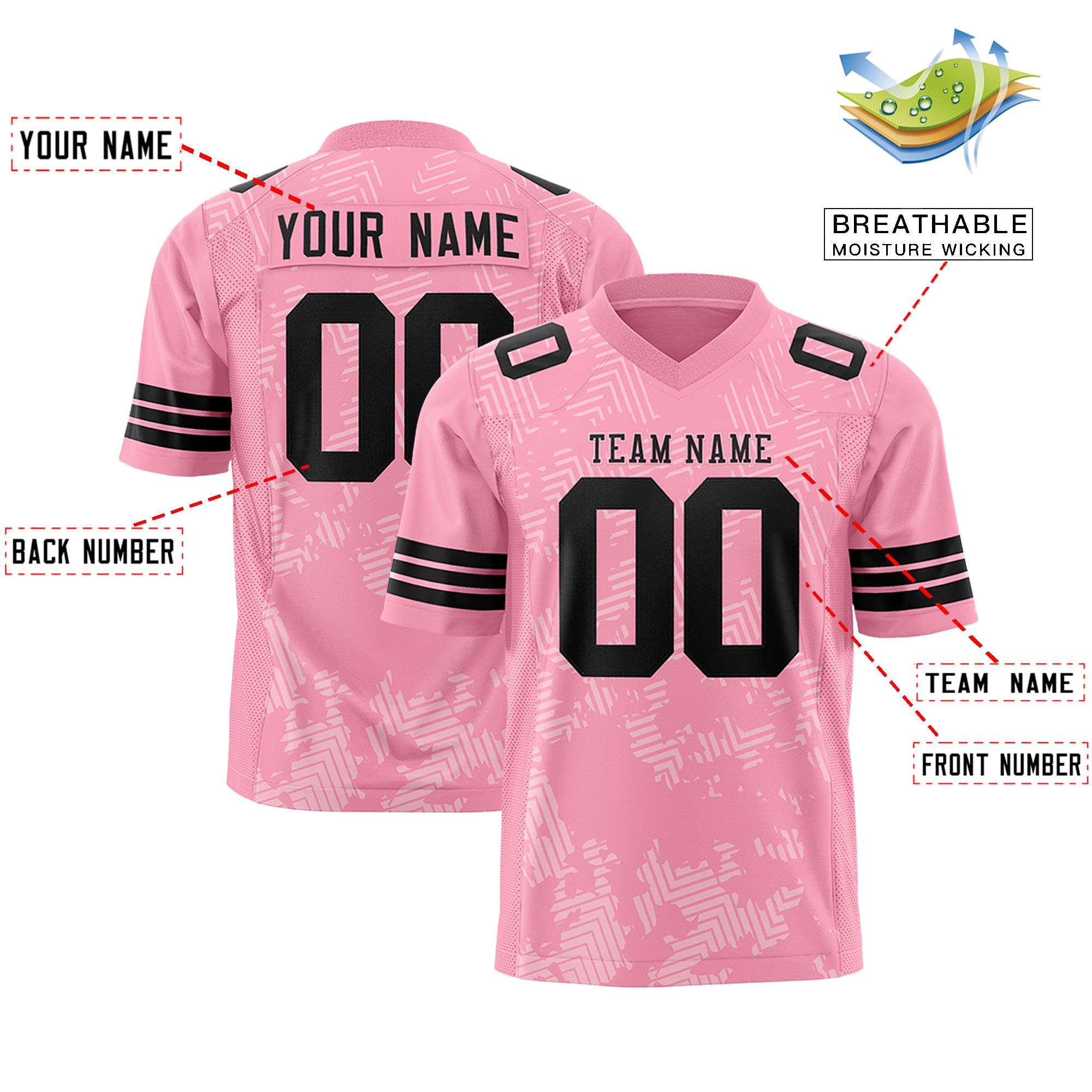 Custom Light Pink Black Personalized Graffiti Line Design Authentic Football Jersey