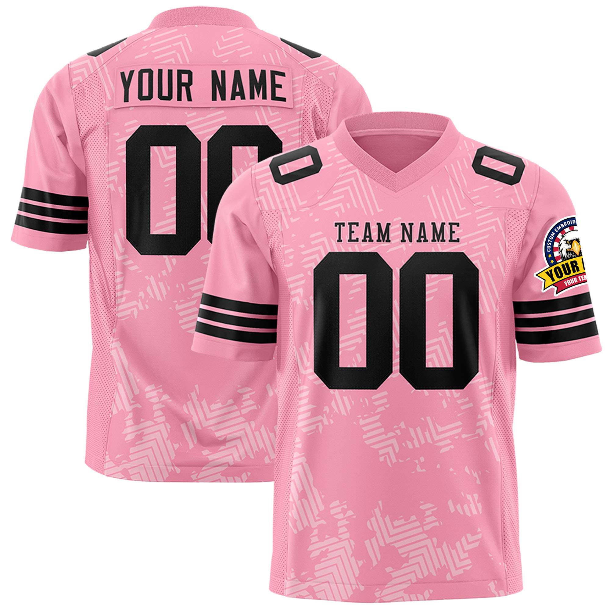 Custom Light Pink Black Personalized Graffiti Line Design Authentic Football Jersey