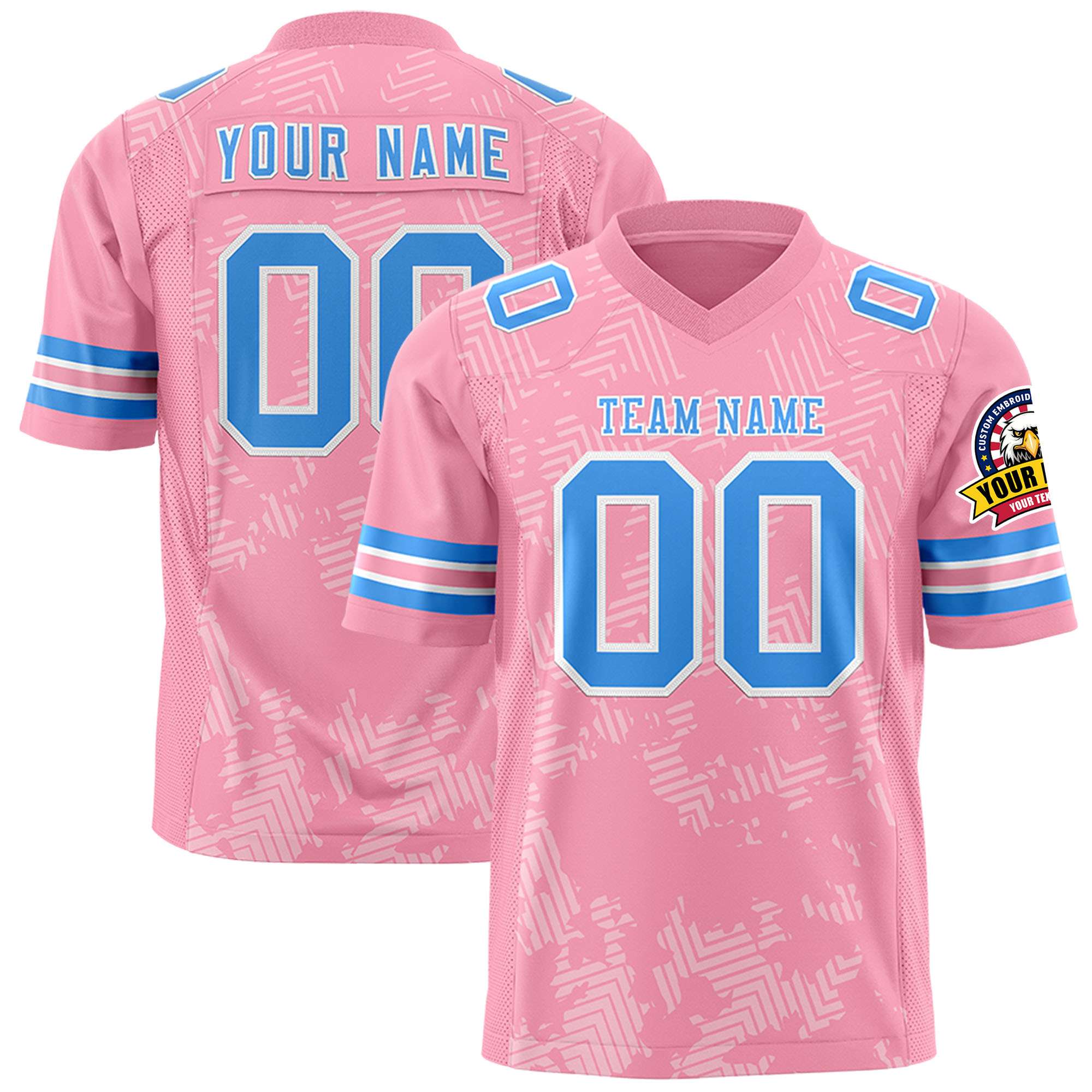 Custom Light Pink Powder Blue-White Personalized Graffiti Line Design Authentic Football Jersey