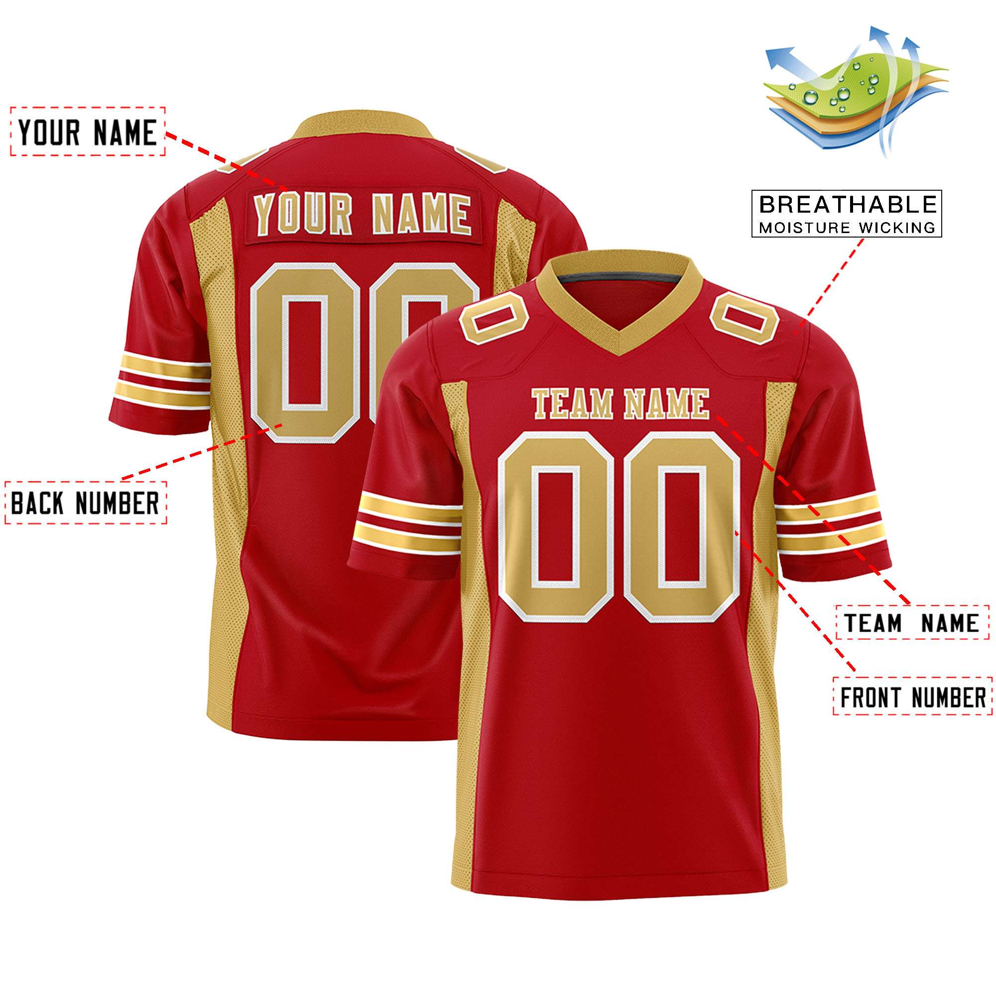 Custom Red Old Gold Personalized Insert Color Design Authentic Football Jersey