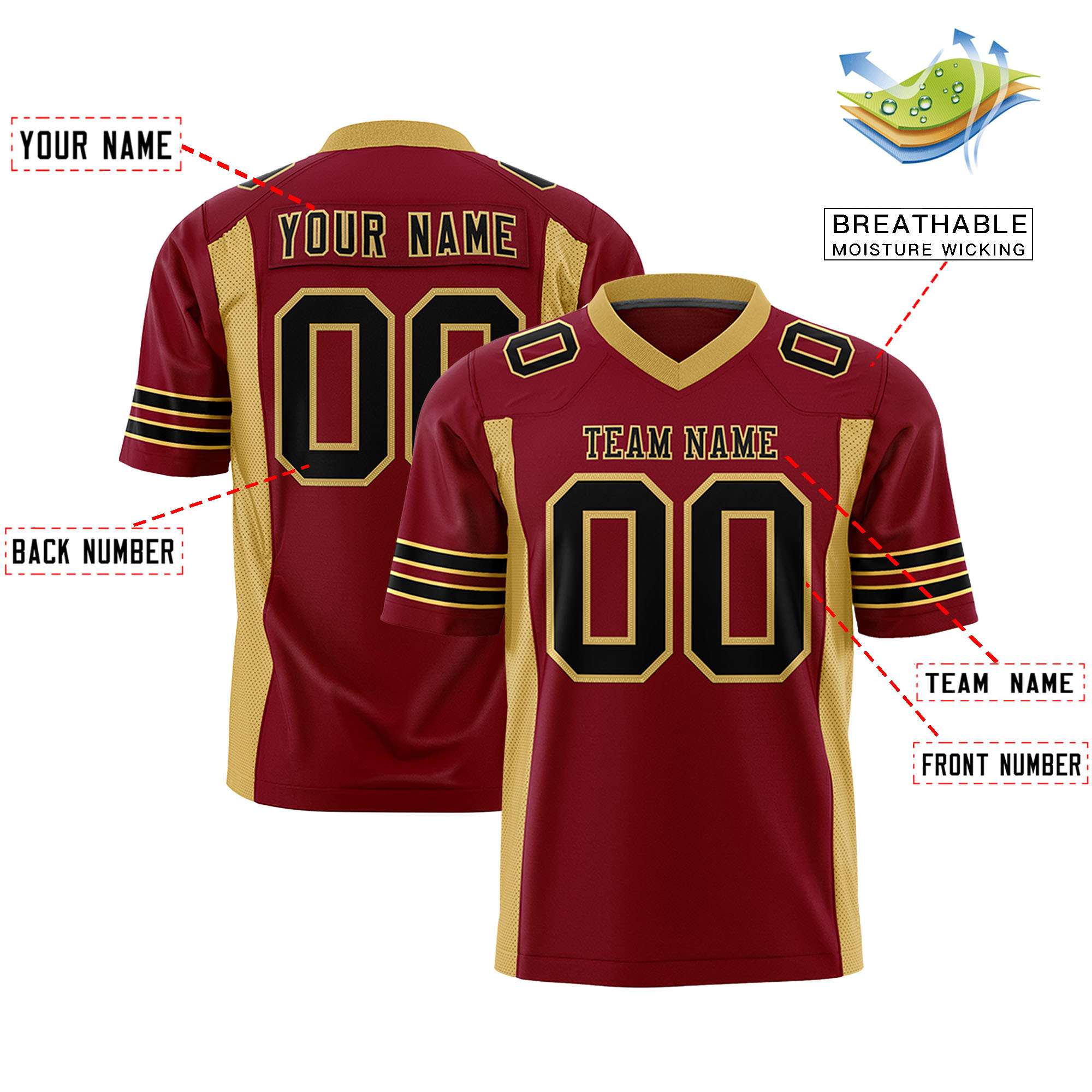 Custom Crimson Old Gold Personalized Insert Color Design Authentic Football Jersey