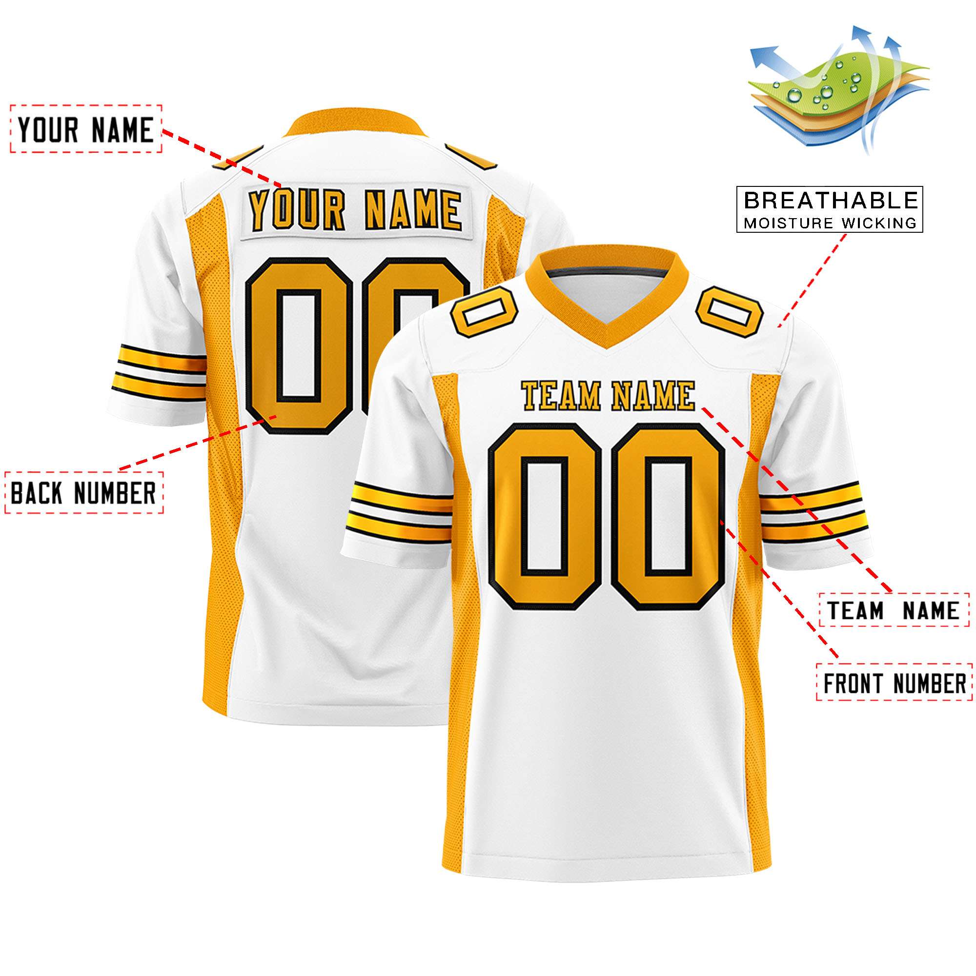 Custom White Yellow Personalized Insert Color Design Authentic Football Jersey