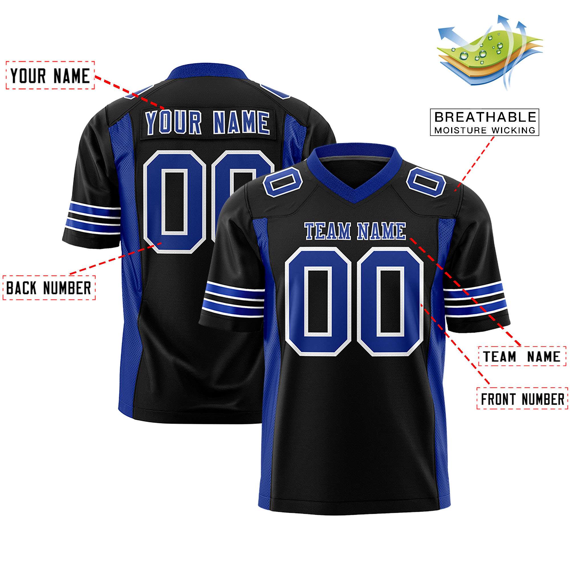 Custom Black Royal Personalized Insert Color Design Authentic Football Jersey