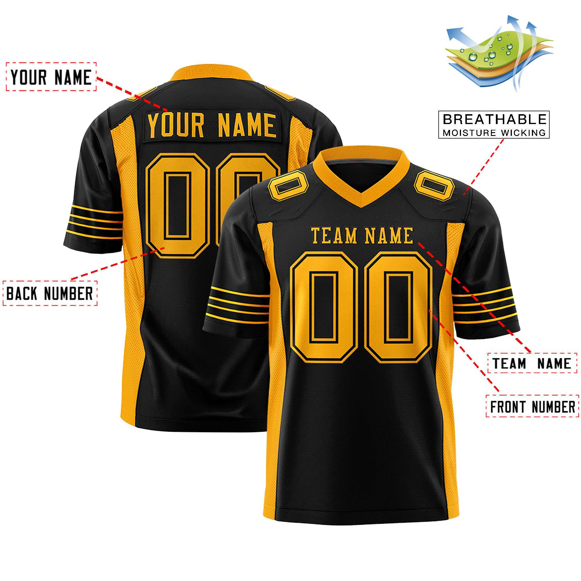 Custom Black Yellow Personalized Insert Color Design Authentic Football Jersey