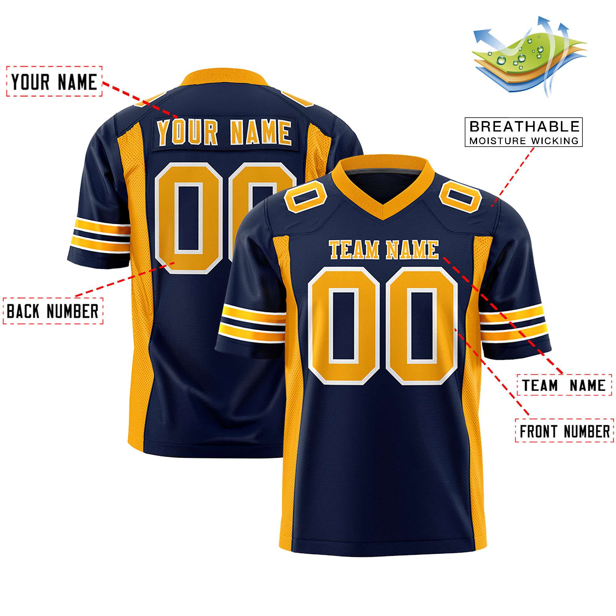 Custom Navy Yellow Personalized Insert Color Design Authentic Football Jersey