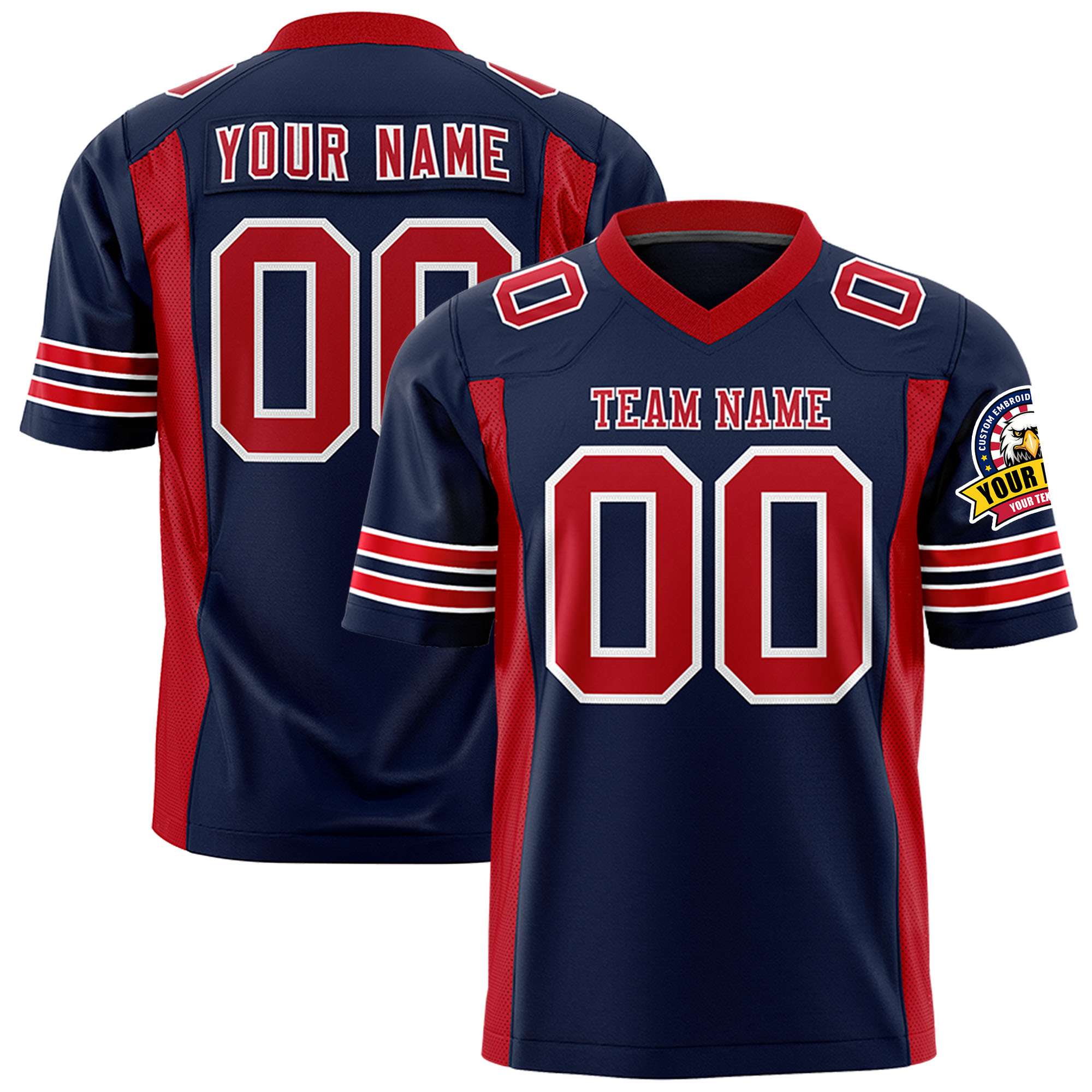 Custom Navy Red Personalized Insert Color Design Authentic Football Jersey