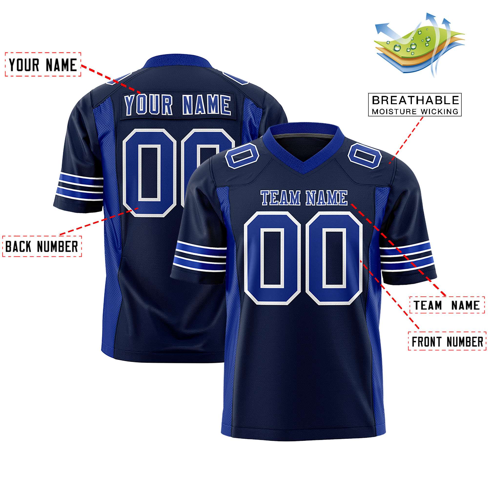 Custom Navy Royal Personalized Insert Color Design Authentic Football Jersey