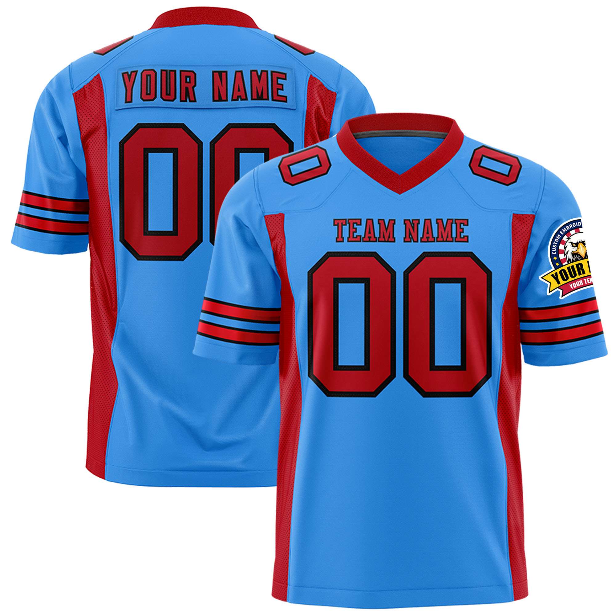 Custom Powder Blue Red Personalized Insert Color Design Authentic Football Jersey