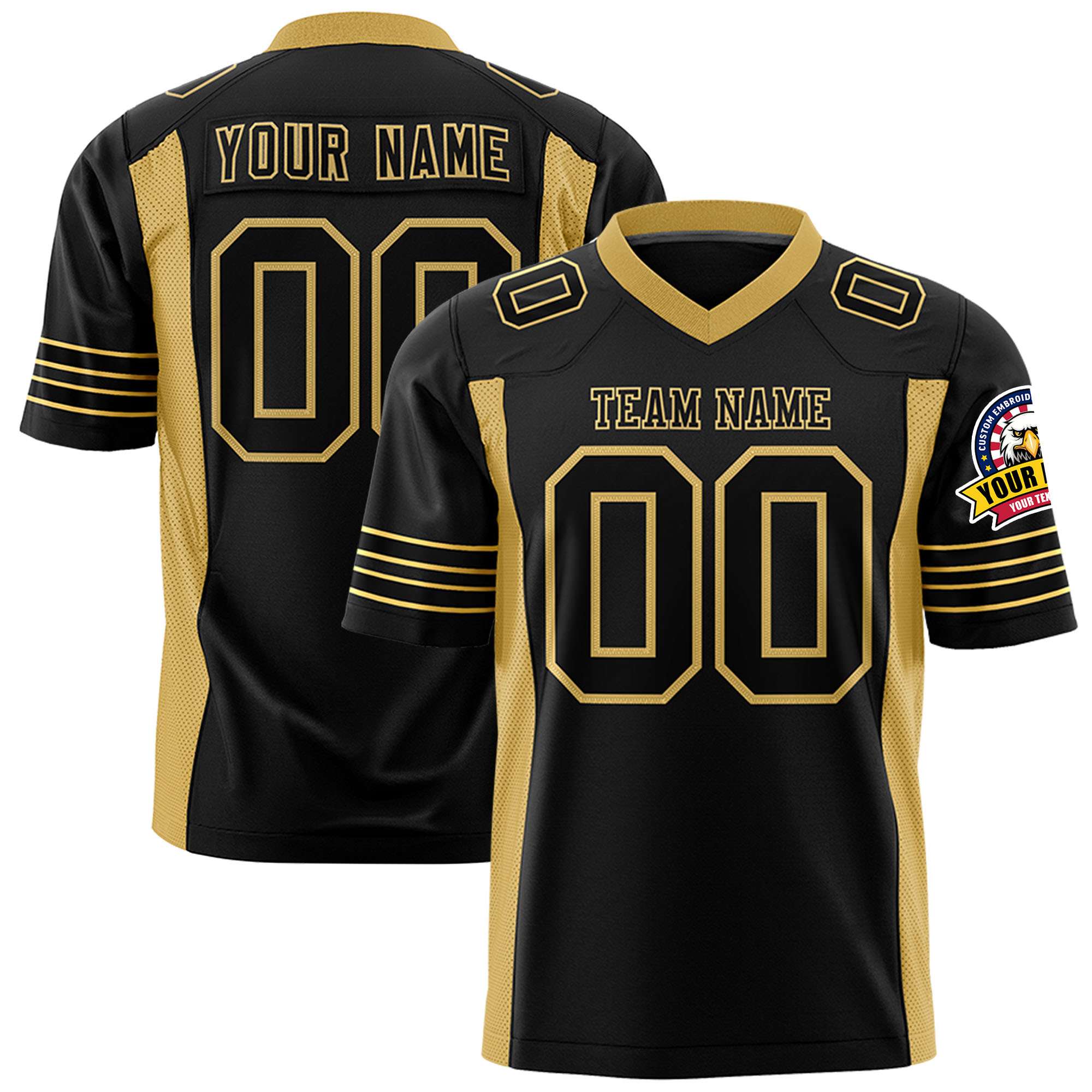 Custom Black Old Gold Personalized Insert Color Design Authentic Football Jersey