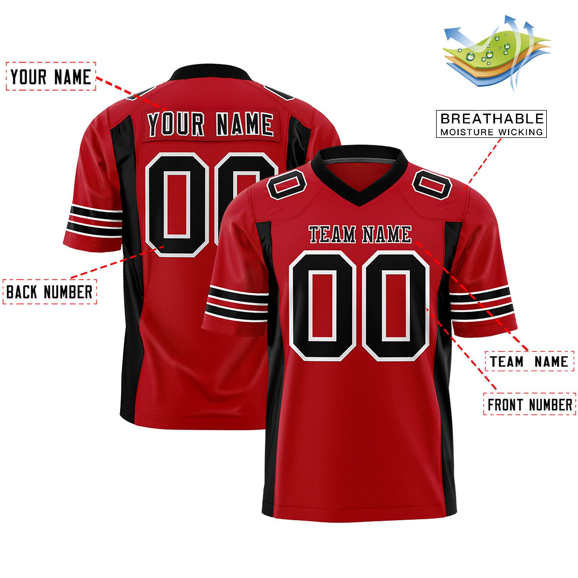 Custom Red Black Personalized Insert Color Design Authentic Football Jersey