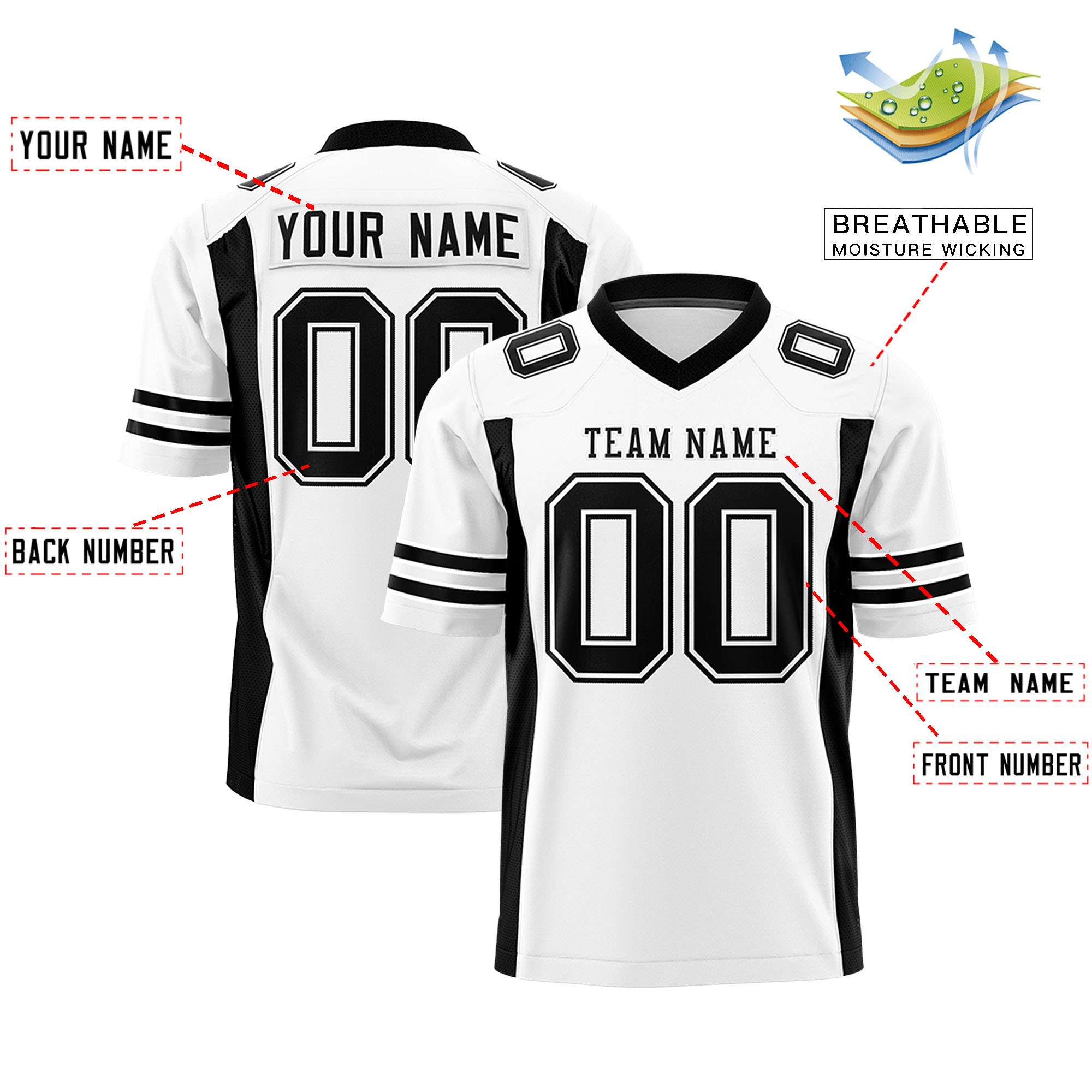 Custom White Black Personalized Insert Color Design Authentic Football Jersey