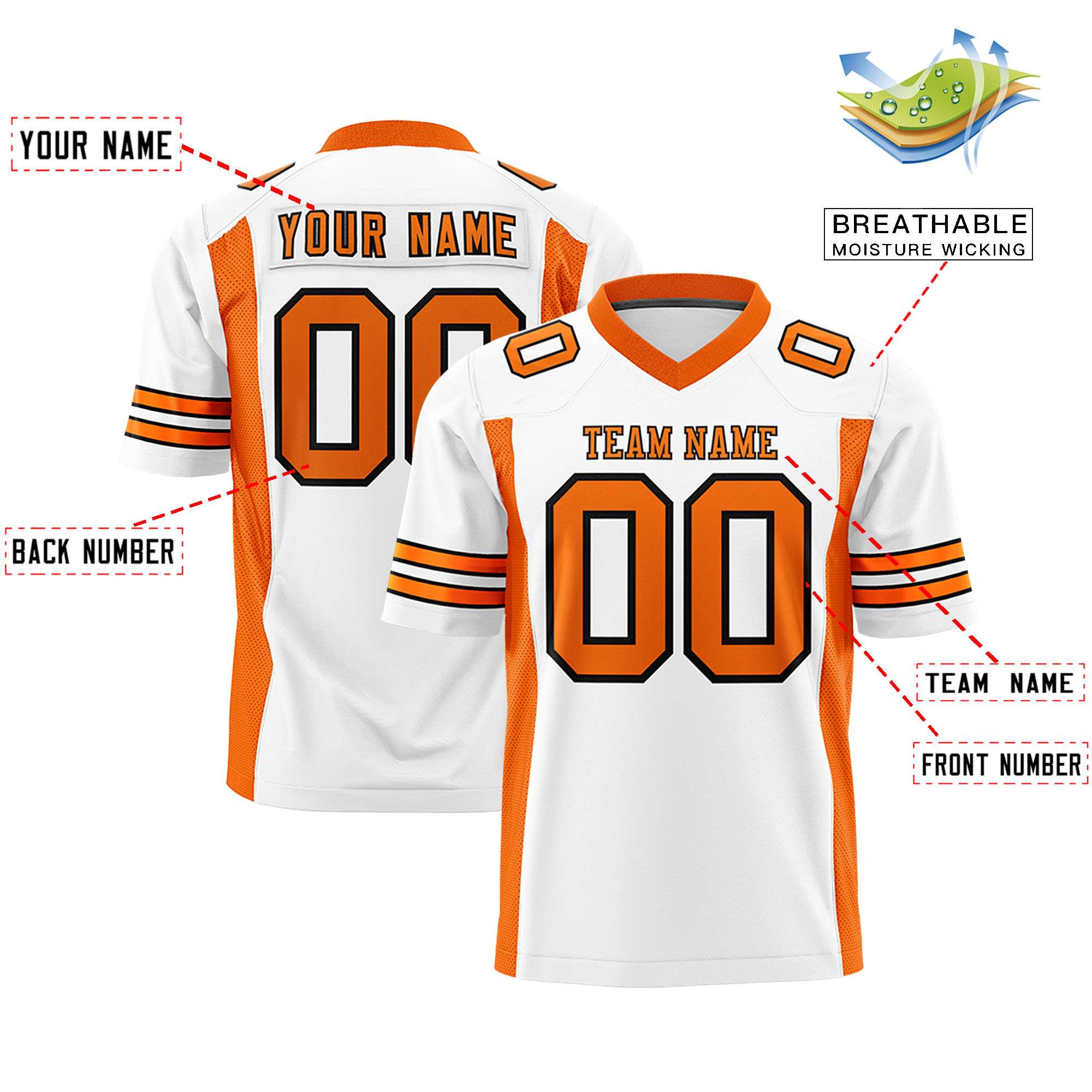 Custom White Orange Personalized Insert Color Design Authentic Football Jersey