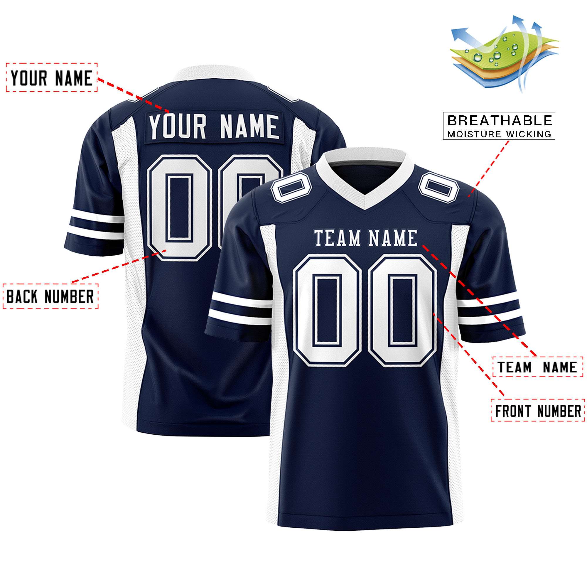 Custom Navy White Personalized Insert Color Design Authentic Football Jersey