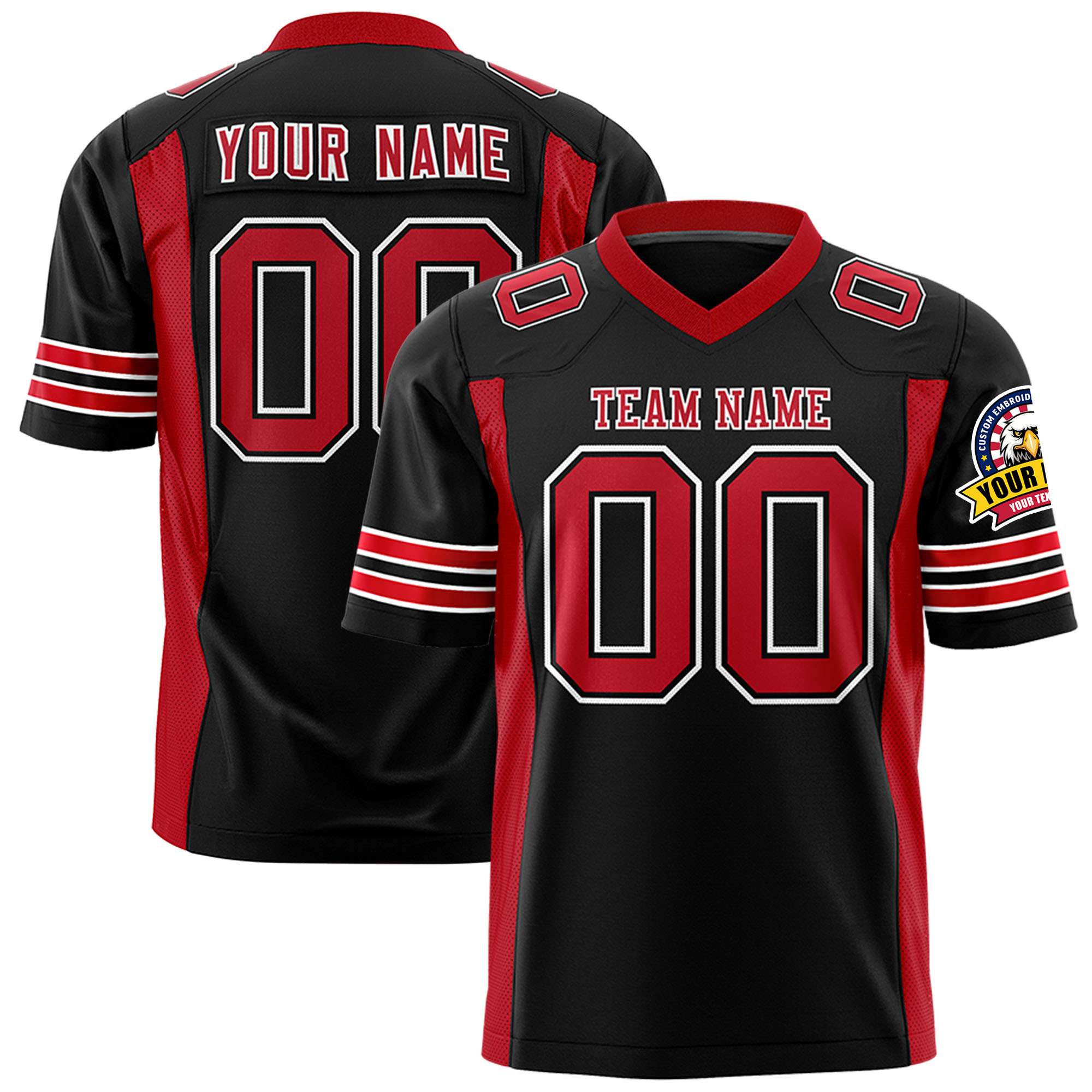 Custom Black Red Personalized Insert Color Design Authentic Football Jersey