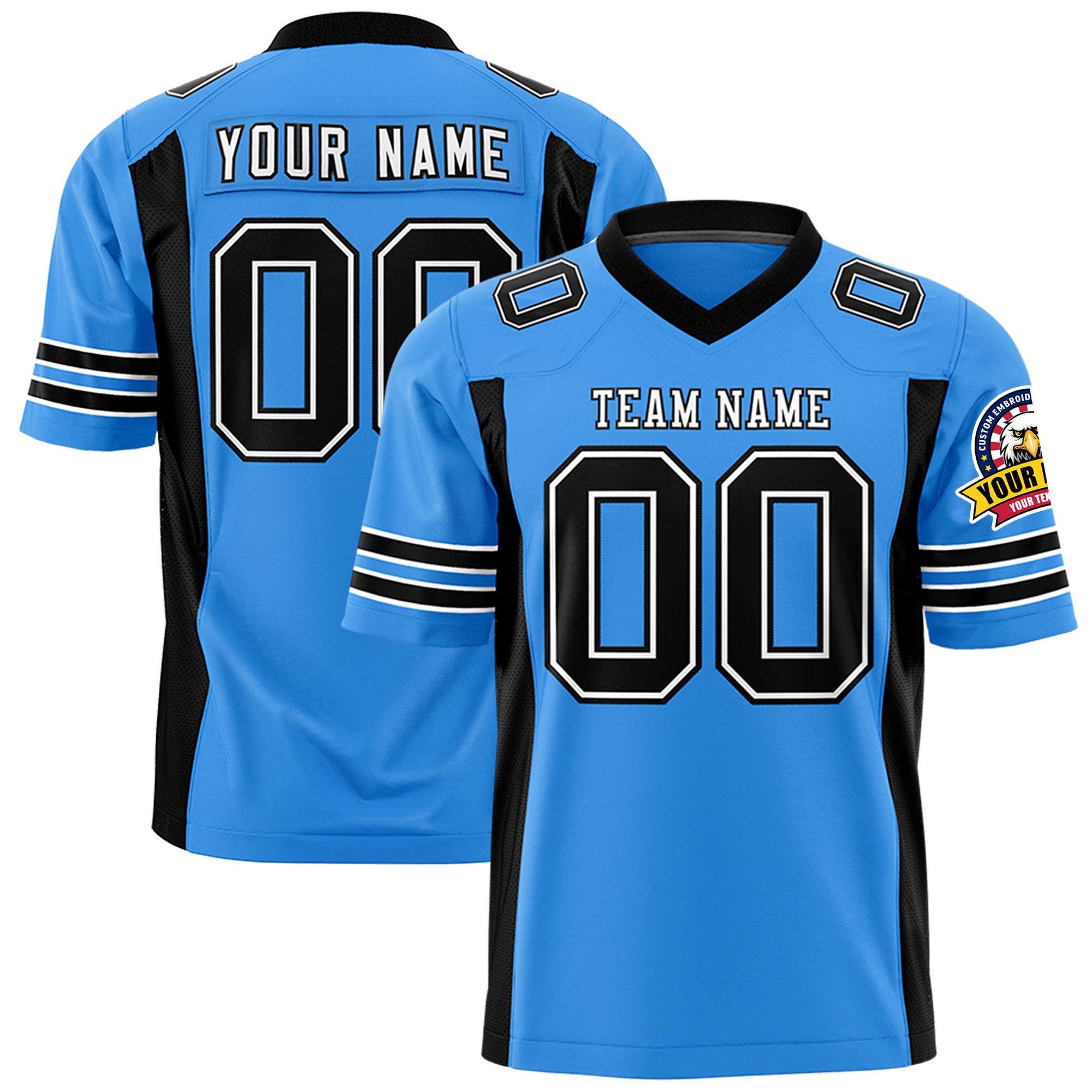 Custom Powder Blue Black Personalized Insert Color Design Authentic Football Jersey