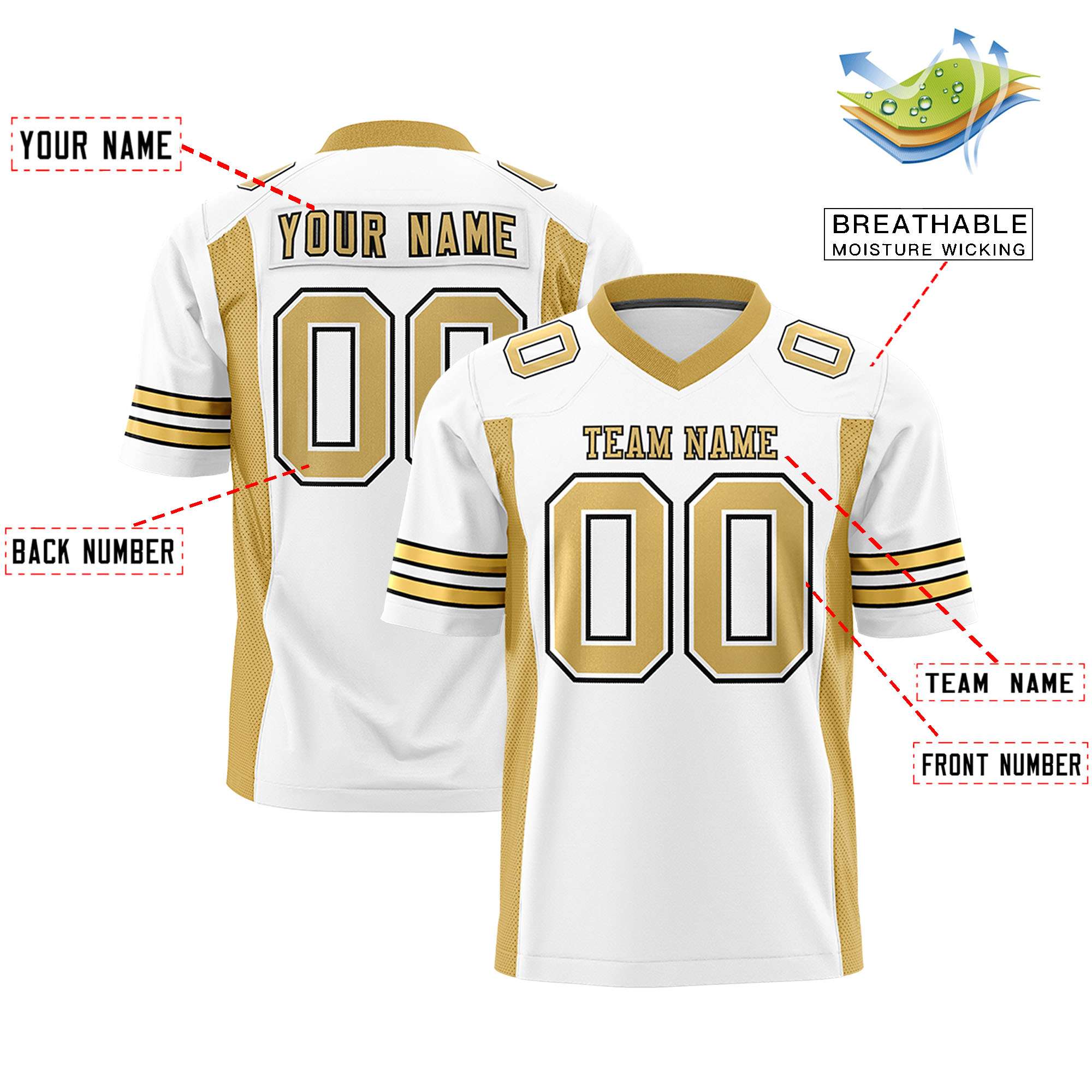 Custom White Old Gold Personalized Insert Color Design Authentic Football Jersey