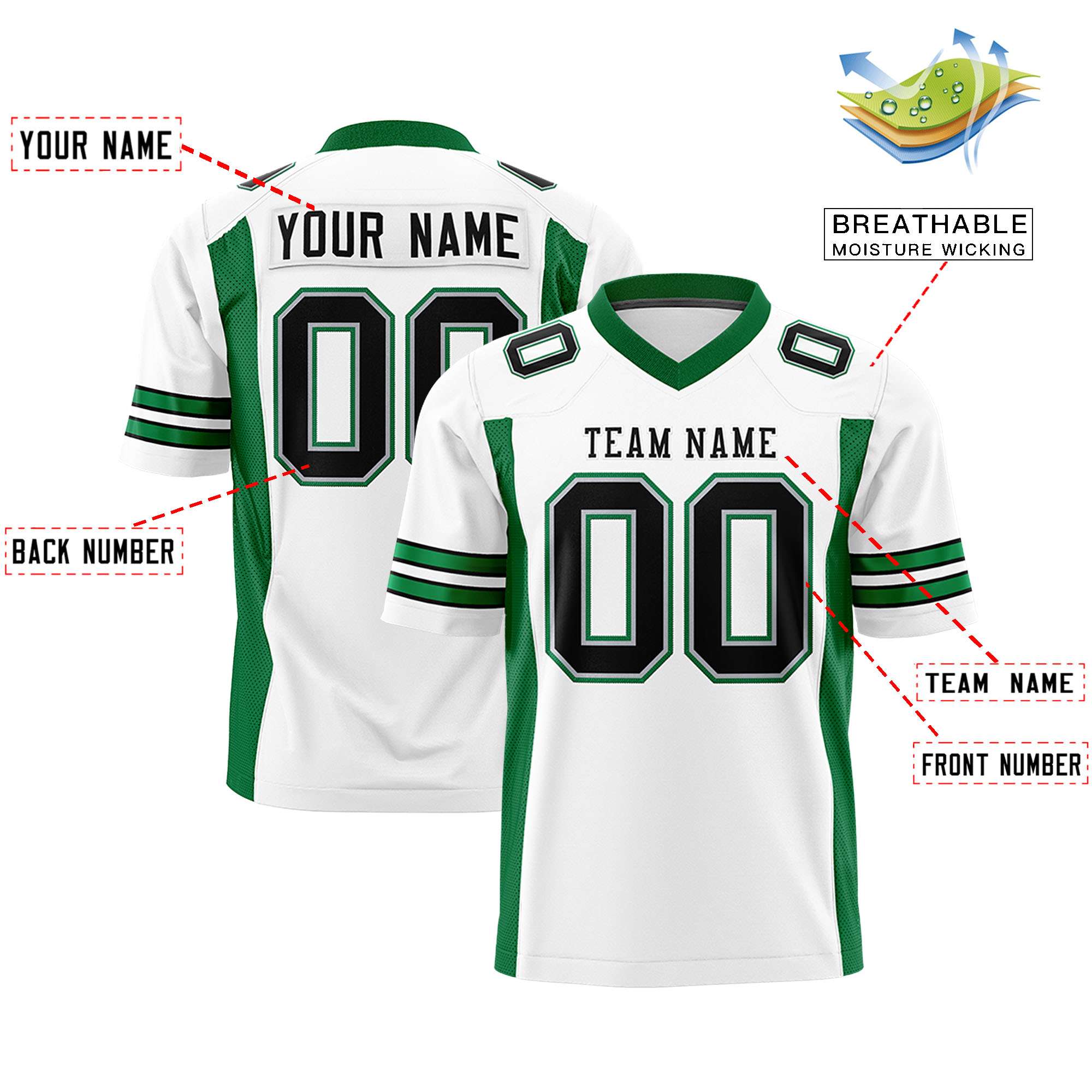 Custom White Kelly Green Personalized Insert Color Design Authentic Football Jersey