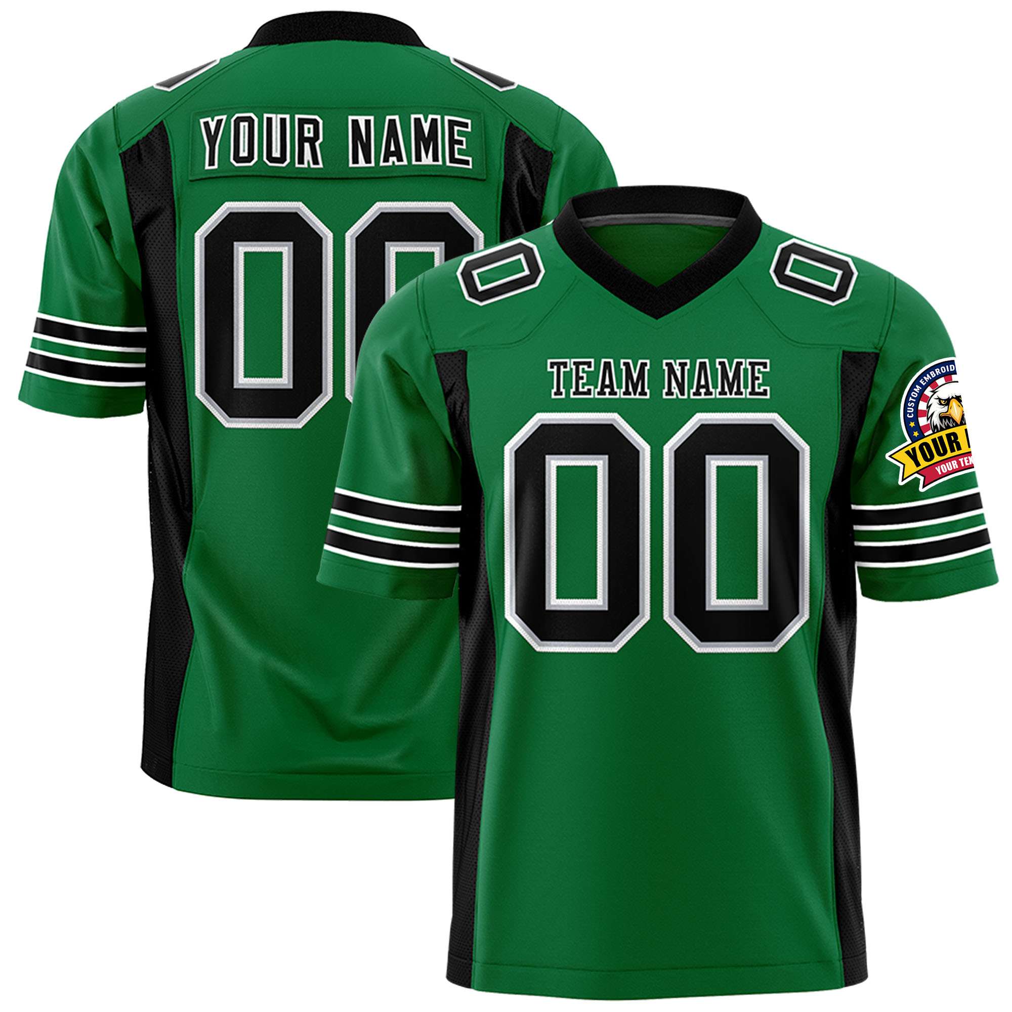 Custom Kelly Green Black Personalized Insert Color Design Authentic Football Jersey