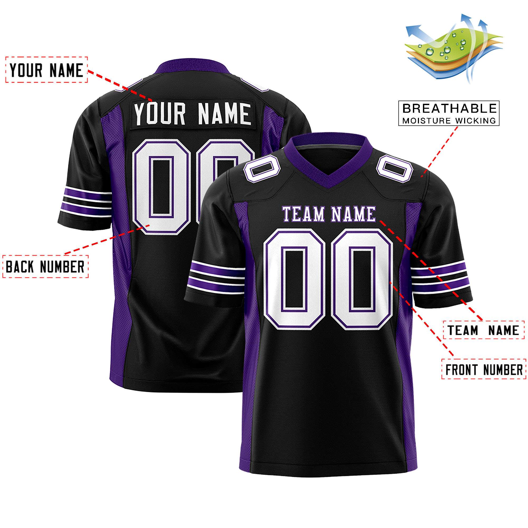 Custom Black Purple Personalized Insert Color Design Authentic Football Jersey