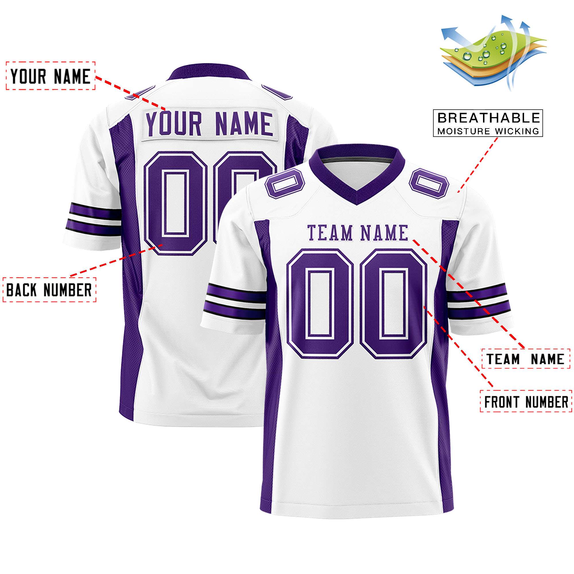 Custom White Purple Personalized Insert Color Design Authentic Football Jersey