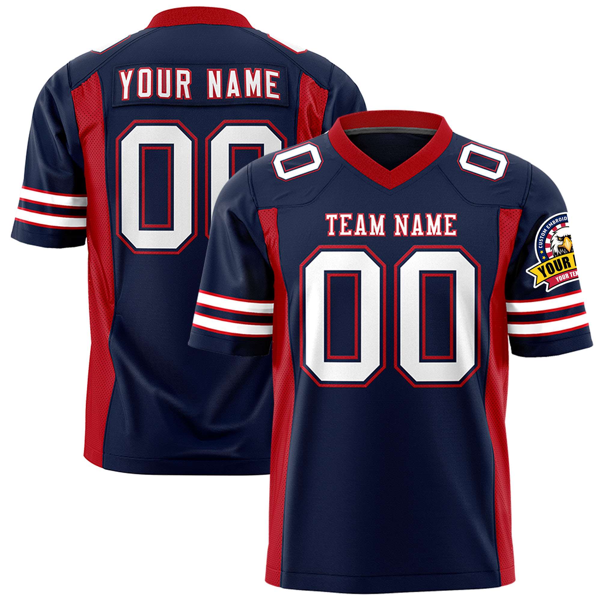 Custom Navy Red Personalized Insert Color Design Authentic Football Jersey