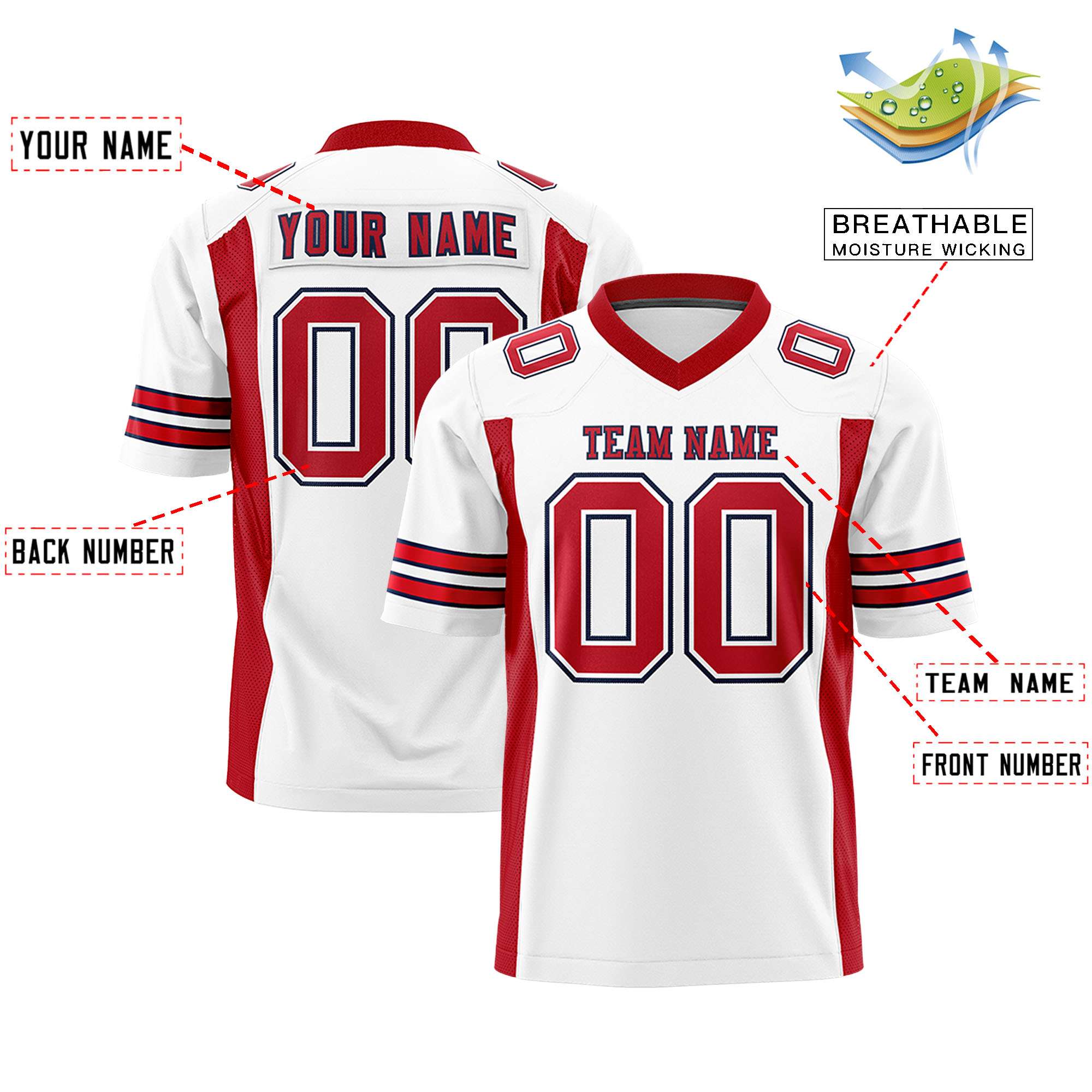 Custom White Red Personalized Insert Color Design Authentic Football Jersey