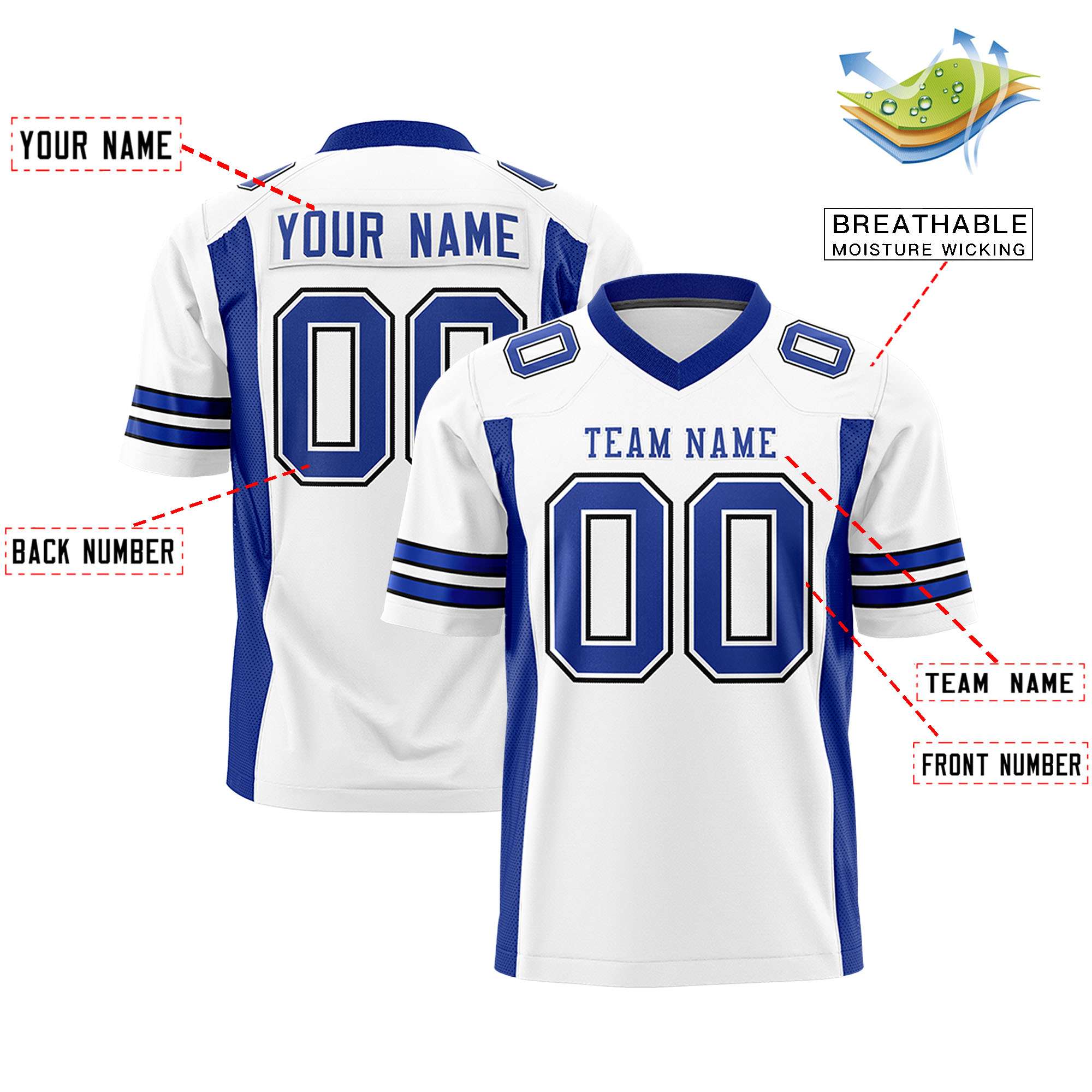 Custom White Royal Personalized Insert Color Design Authentic Football Jersey