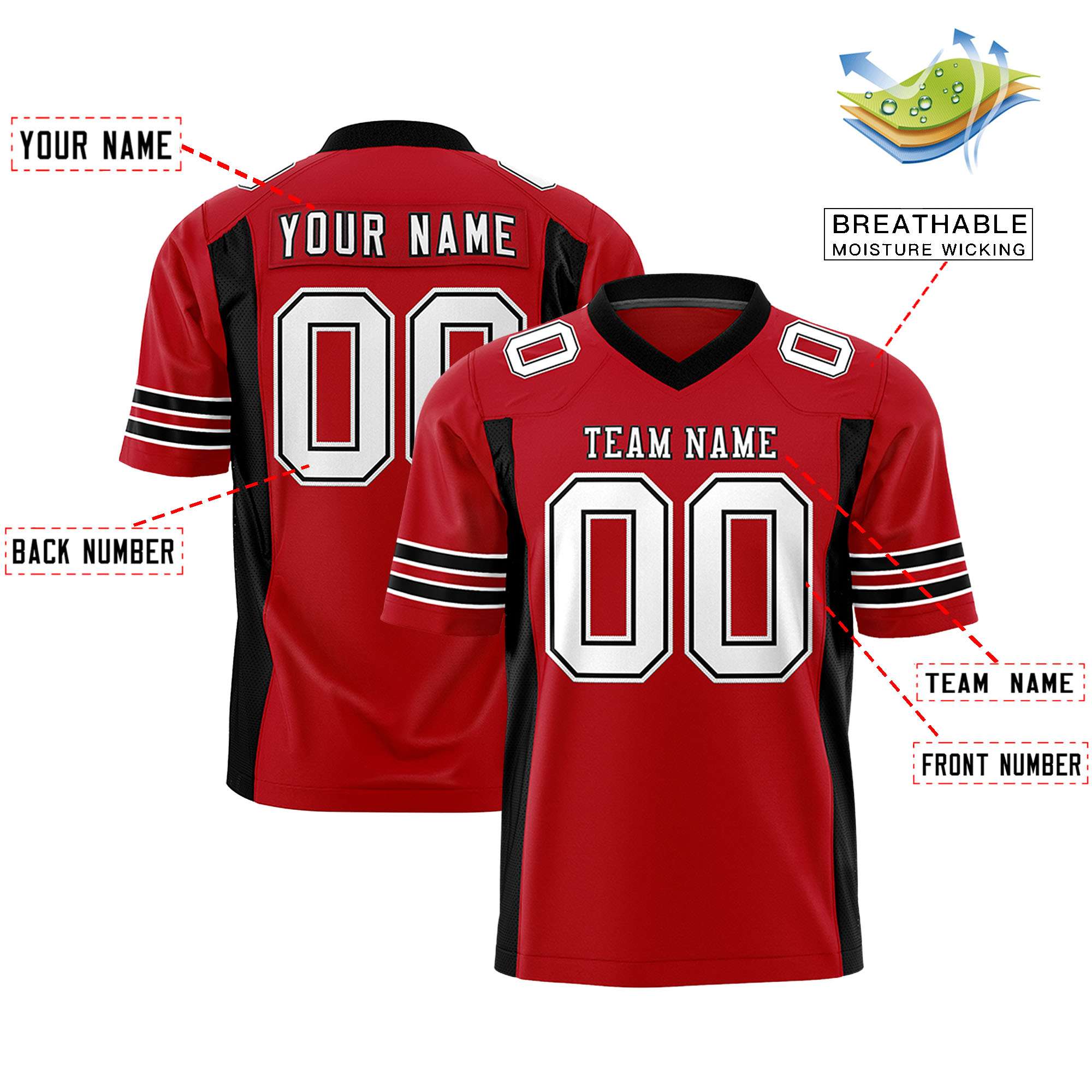 Custom Red Black Personalized Insert Color Design Authentic Football Jersey