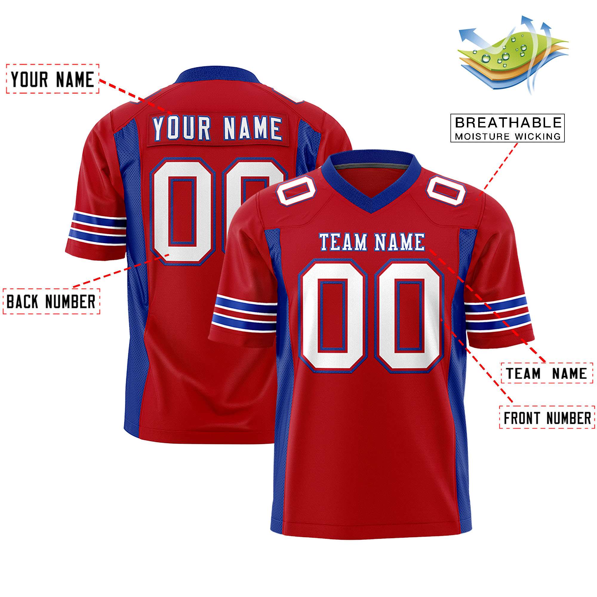 Custom Red Royal Personalized Insert Color Design Authentic Football Jersey