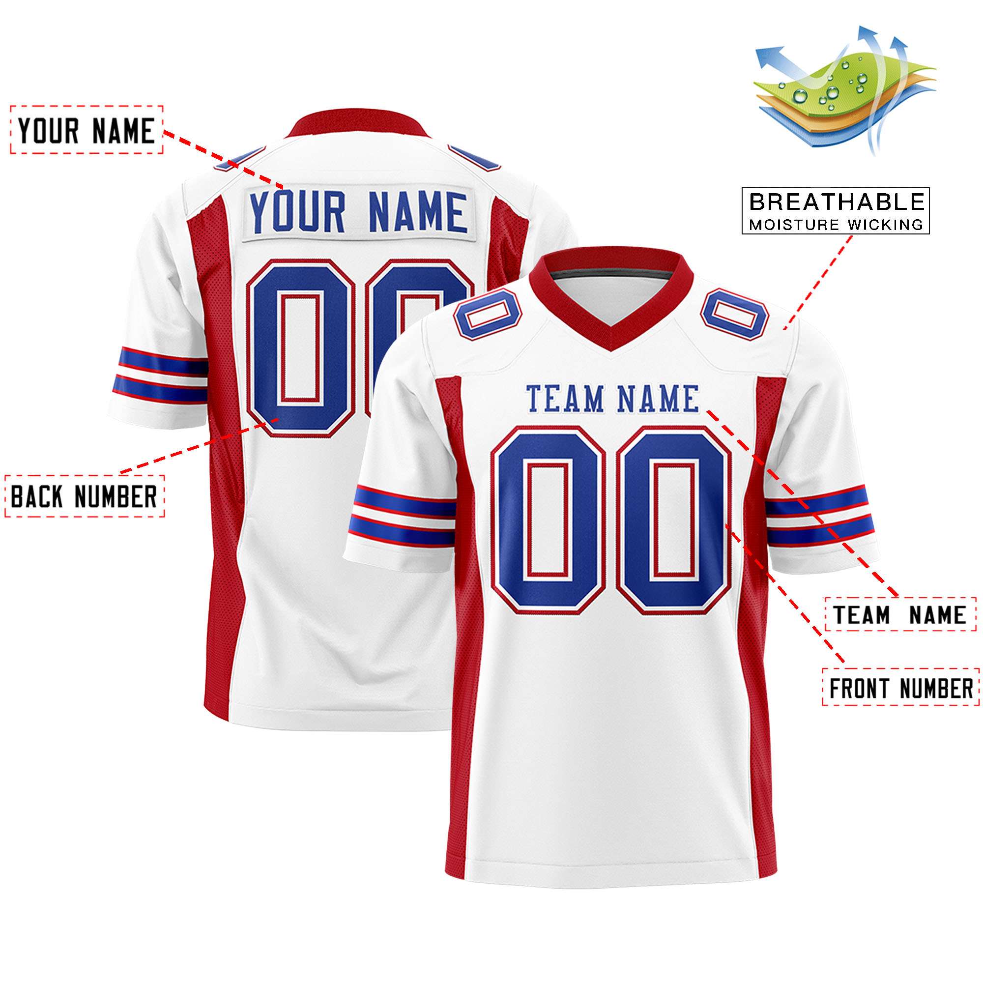 Custom White Red Personalized Insert Color Design Authentic Football Jersey