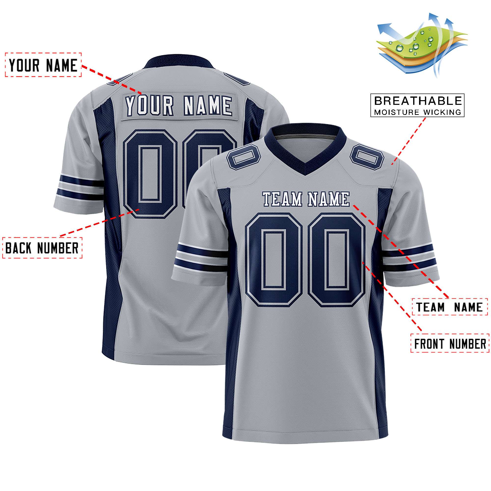 Custom Gray Navy Personalized Insert Color Design Authentic Football Jersey