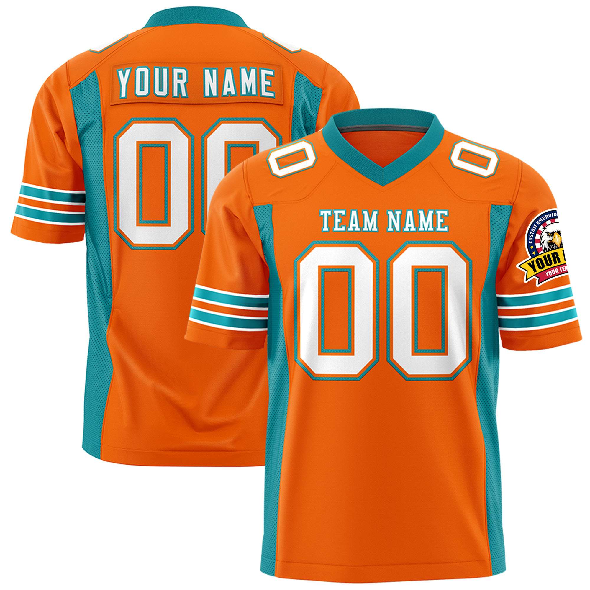 Custom Orange Aqua Personalized Insert Color Design Authentic Football Jersey