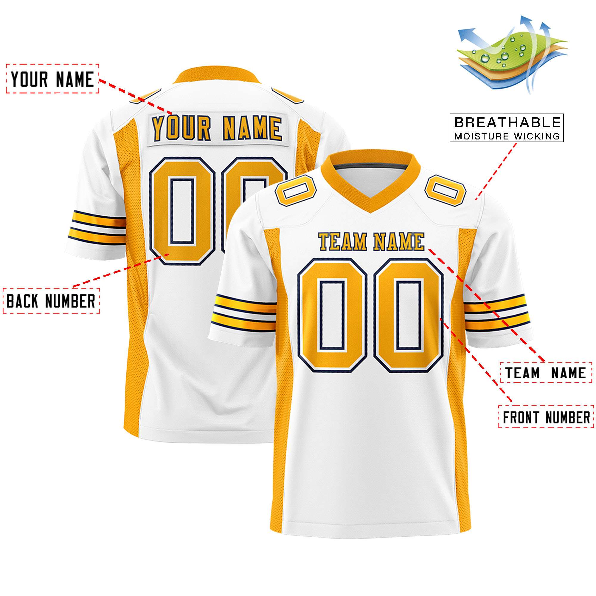 Custom White Yellow Personalized Insert Color Design Authentic Football Jersey