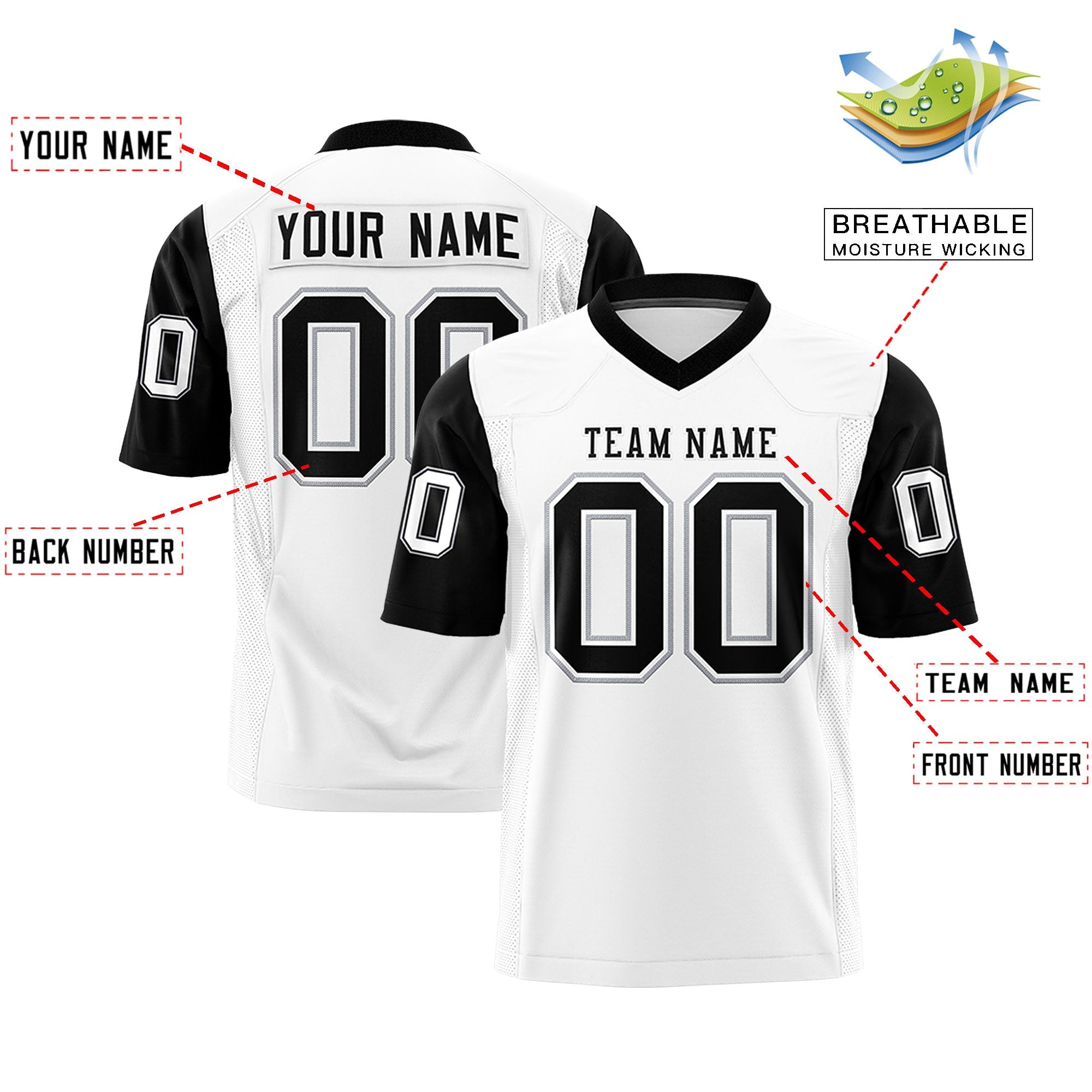 Custom White Black Personalized Raglan Sleeves Design Authentic Football Jersey