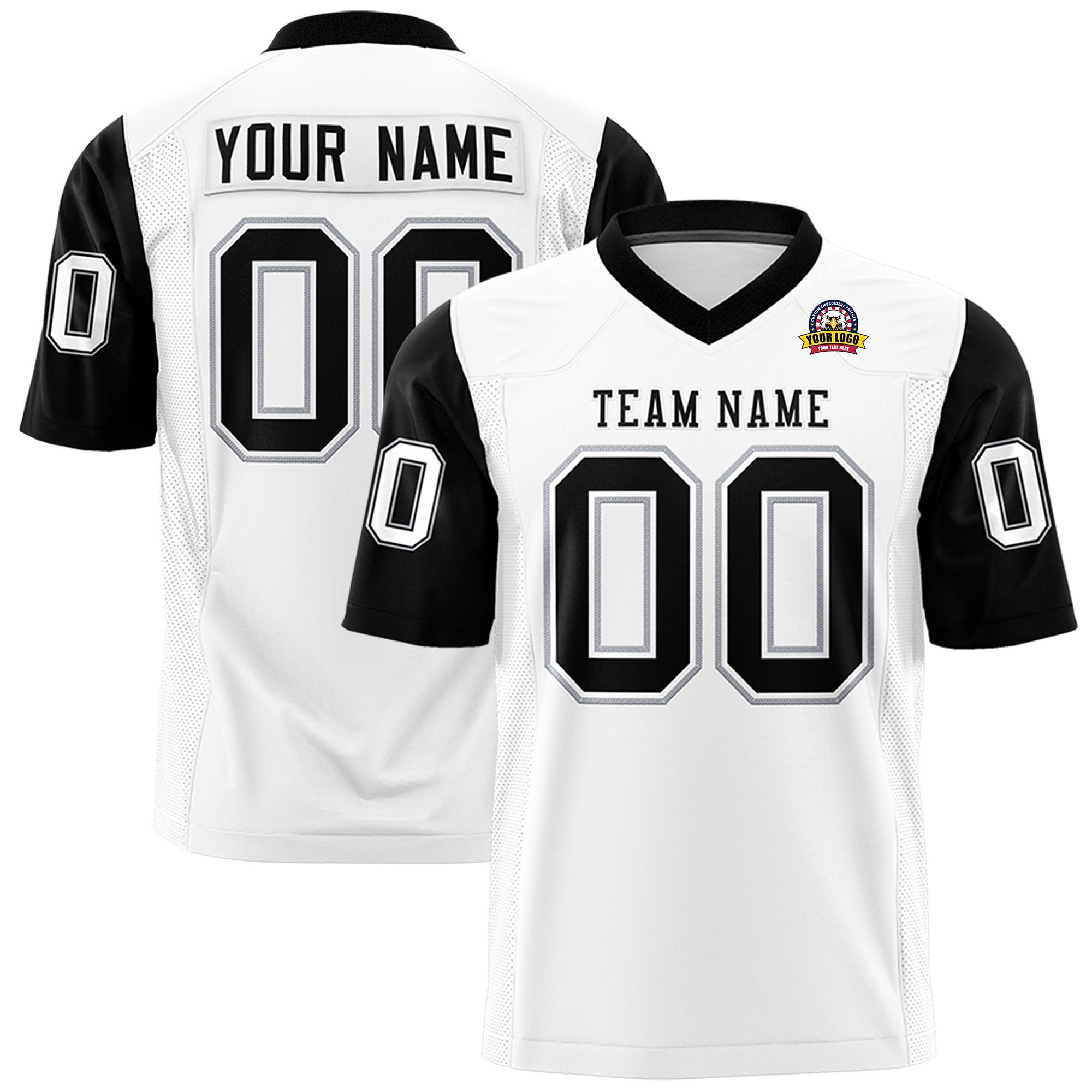 Custom White Black Personalized Raglan Sleeves Design Authentic Football Jersey