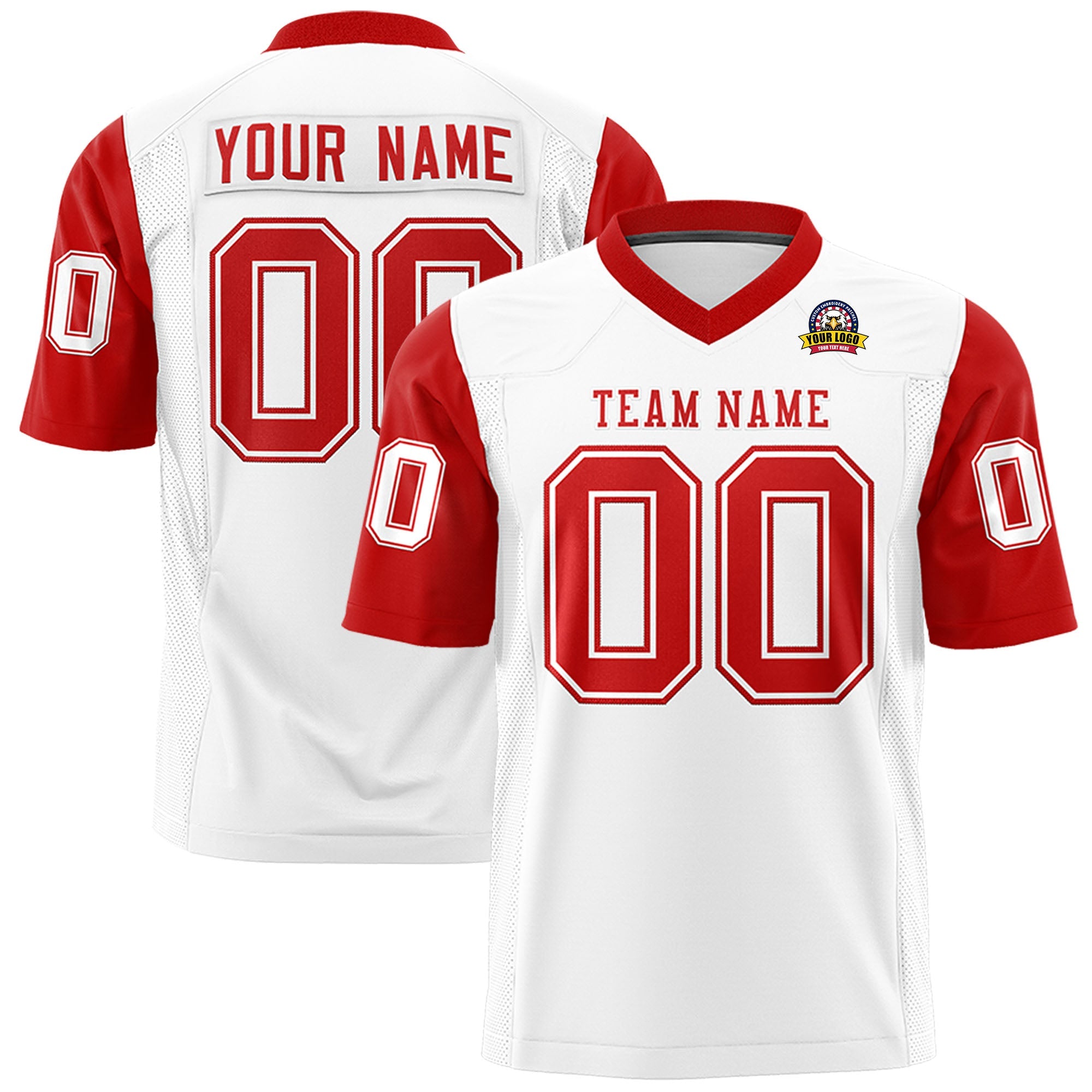 Custom White Red Personalized Raglan Sleeves Design Authentic Football Jersey