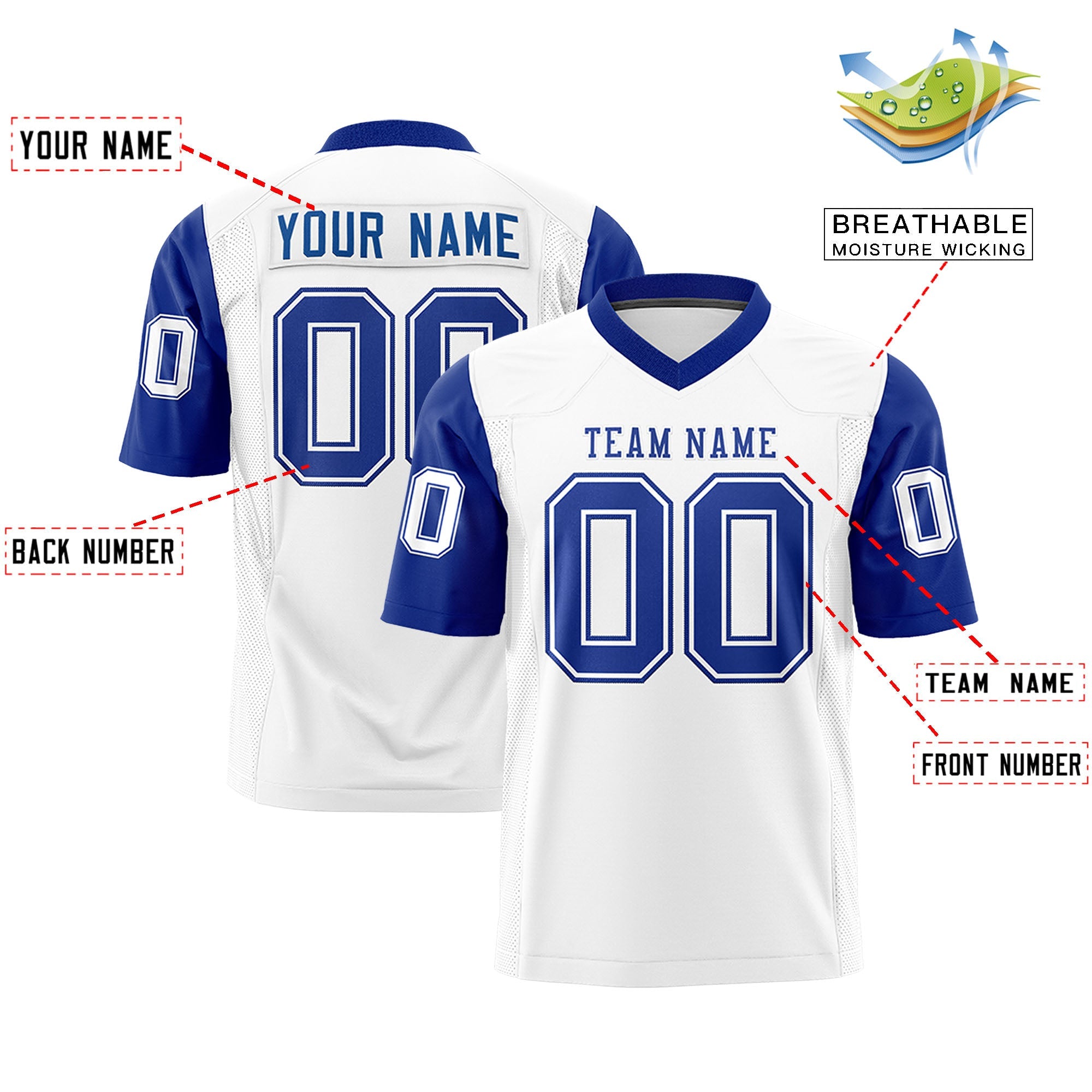 Custom White Royal Personalized Raglan Sleeves Design Authentic Football Jersey