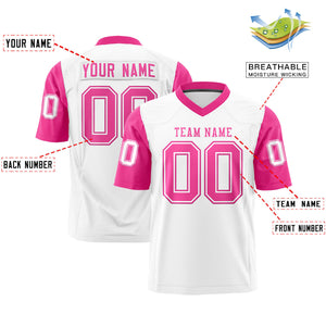 Custom White Pink Personalized Raglan Sleeves Design Authentic Football Jersey