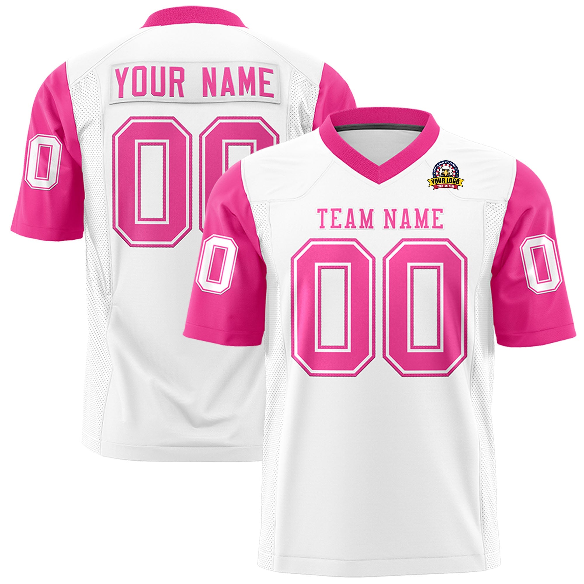 Custom White Pink Personalized Raglan Sleeves Design Authentic Football Jersey