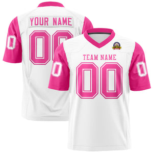 Custom White Pink Personalized Raglan Sleeves Design Authentic Football Jersey