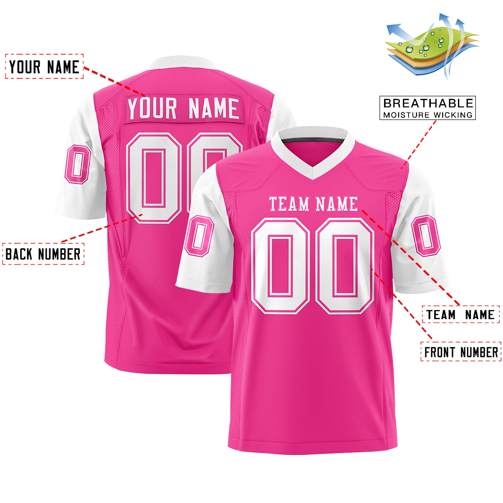 Custom Pink White Personalized Raglan Sleeves Design Authentic Football Jersey