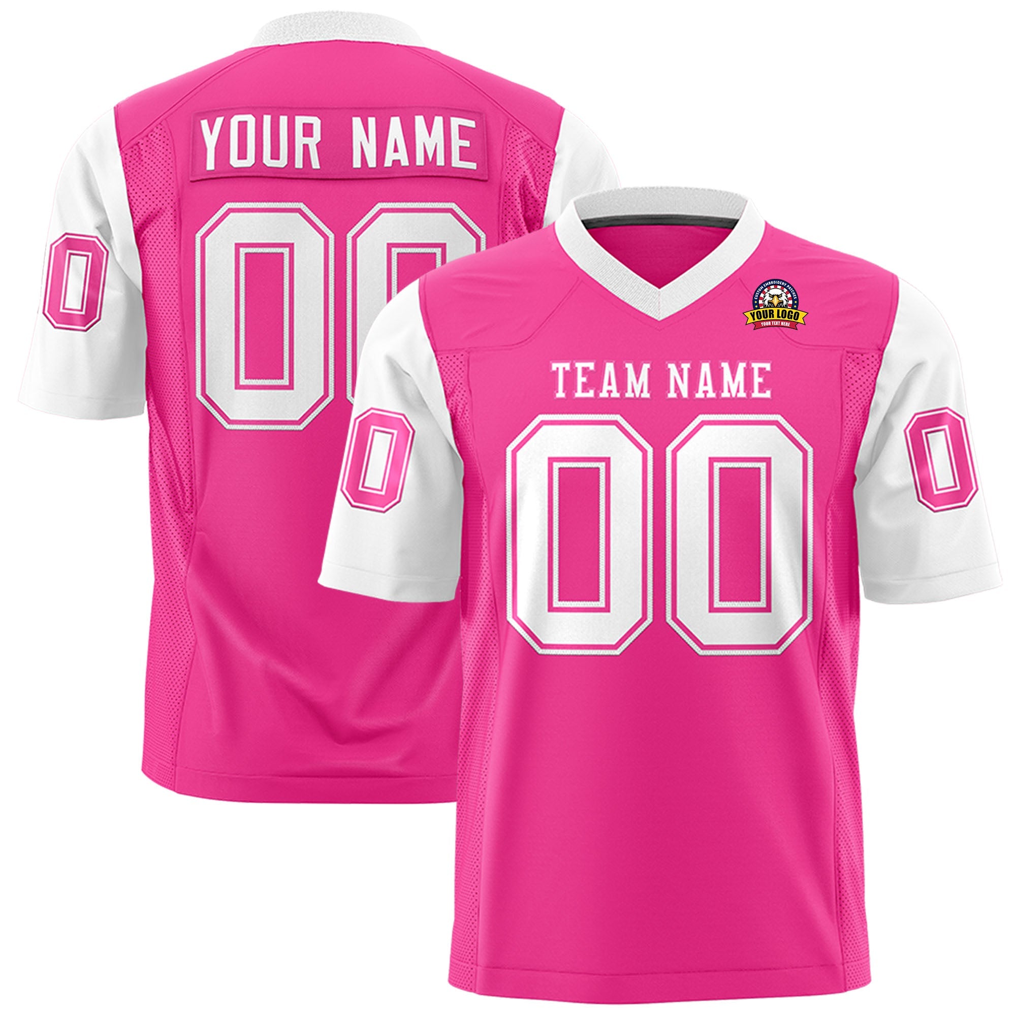 Custom Pink White Personalized Raglan Sleeves Design Authentic Football Jersey